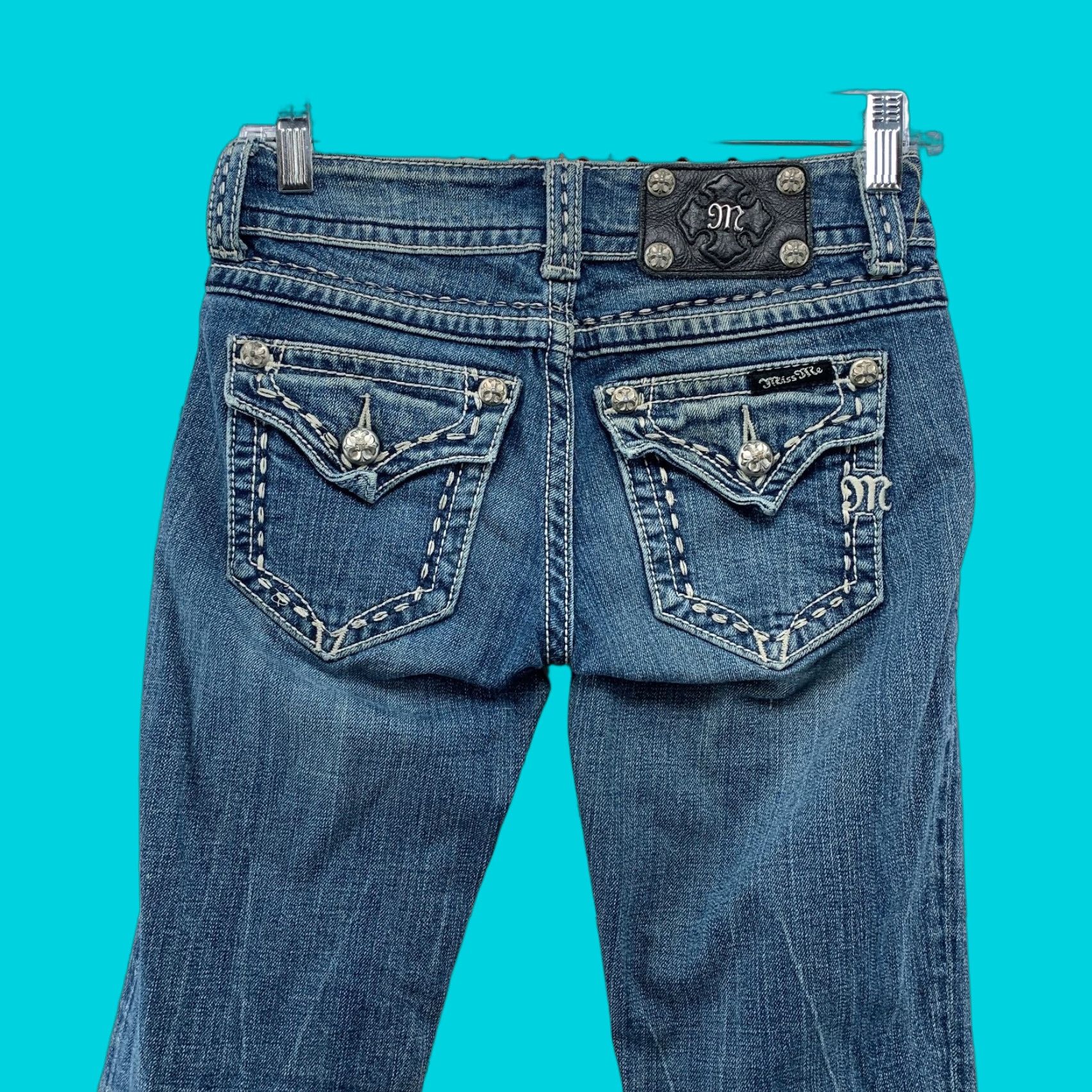Miss Me Miss Me Jeans Womens Bootcut Denim Size 25 Blue Embellished Stretch 5-Pocket Flap Pocket Y2K Size 42" / US 20 - 1 Thumbnail