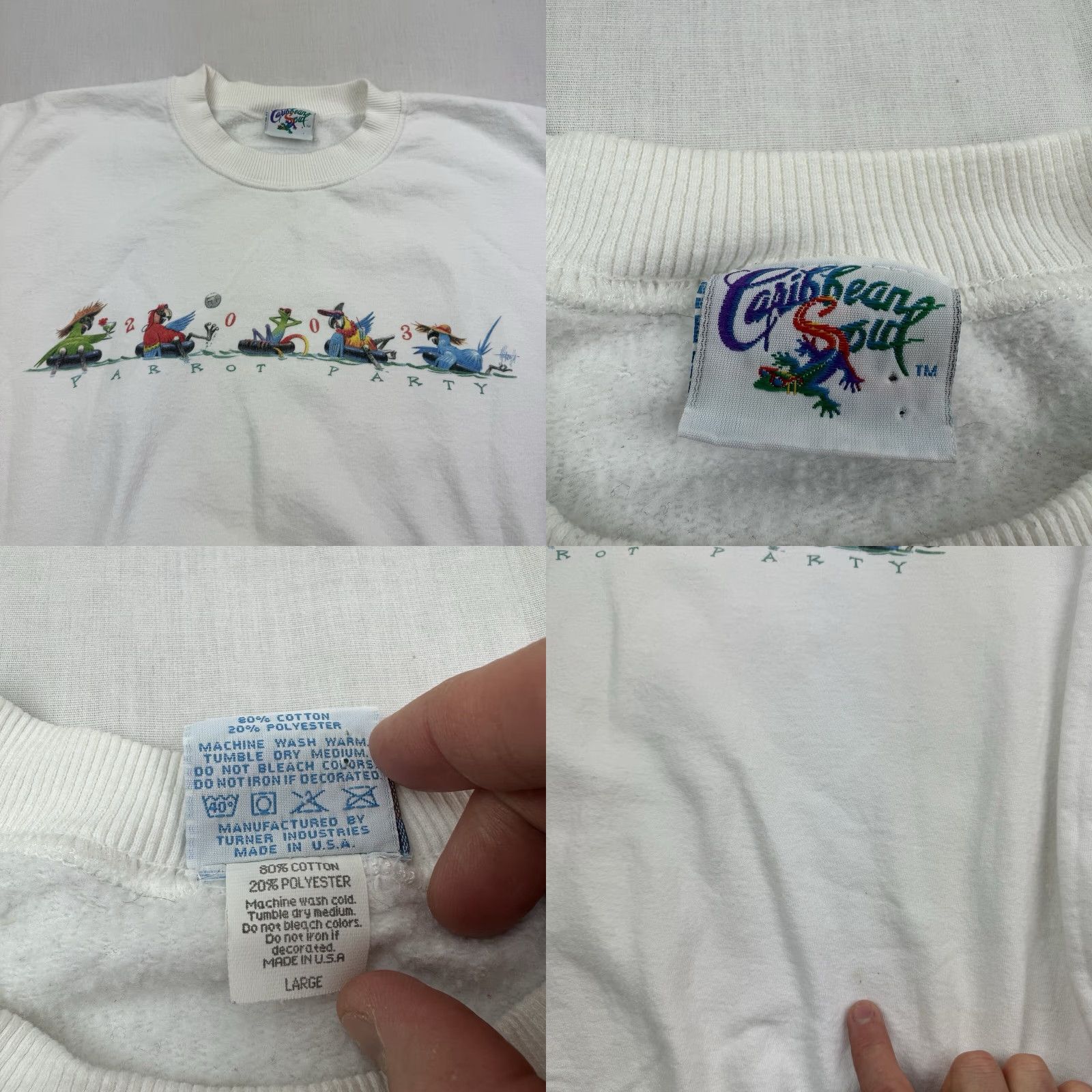 Vintage VINTAGE Caribbean Soul Sweatshirt Mens Large White Parrot Party Nature 2003 Y2K Size US L / EU 52-54 / 3 - 8 Thumbnail