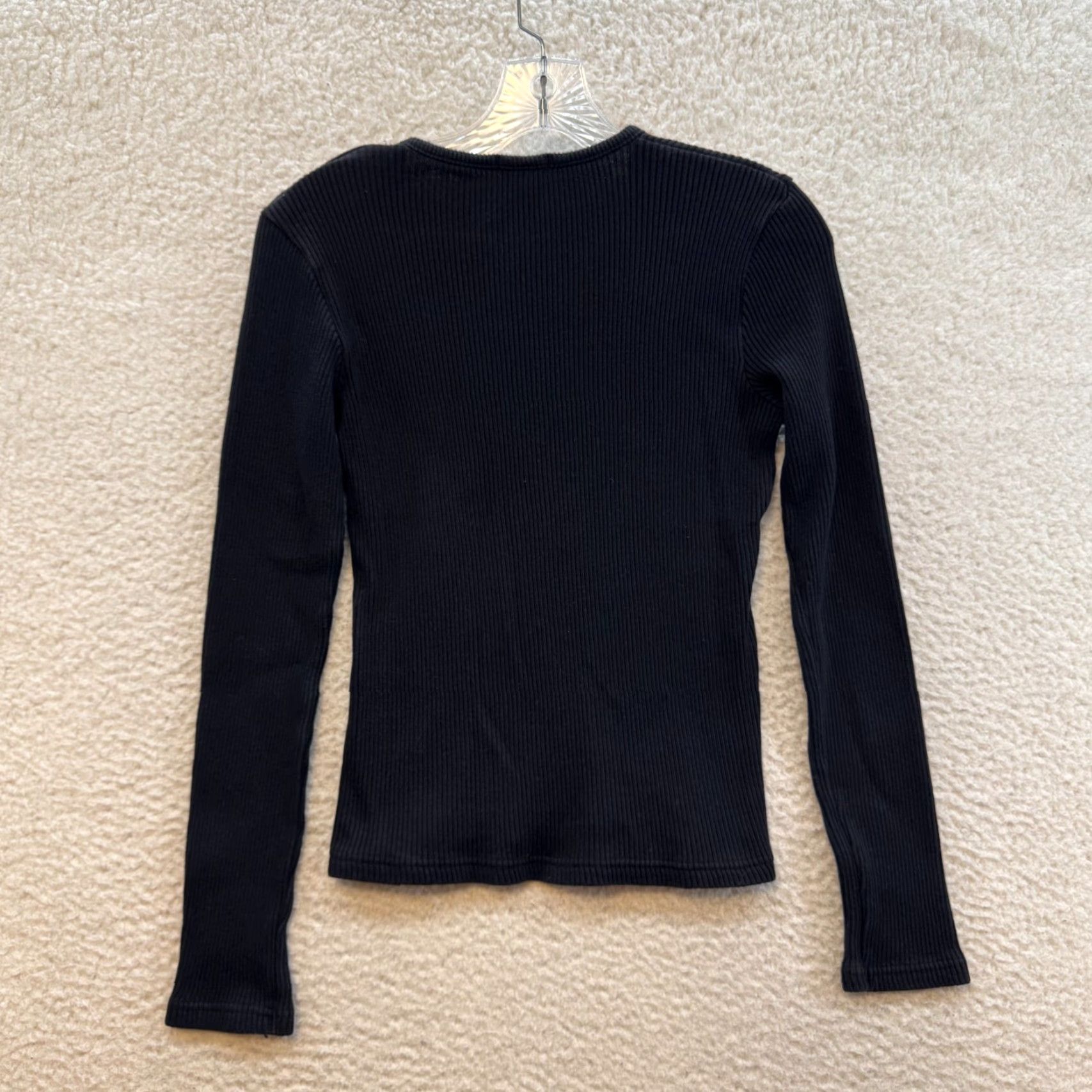 Old Navy VINTAGE Y2K Black Long Sleeve Shirt XS Small Rib Knit V-Neck Basic Minimalist Size S / US 4 / IT 40 - 2 Thumbnail