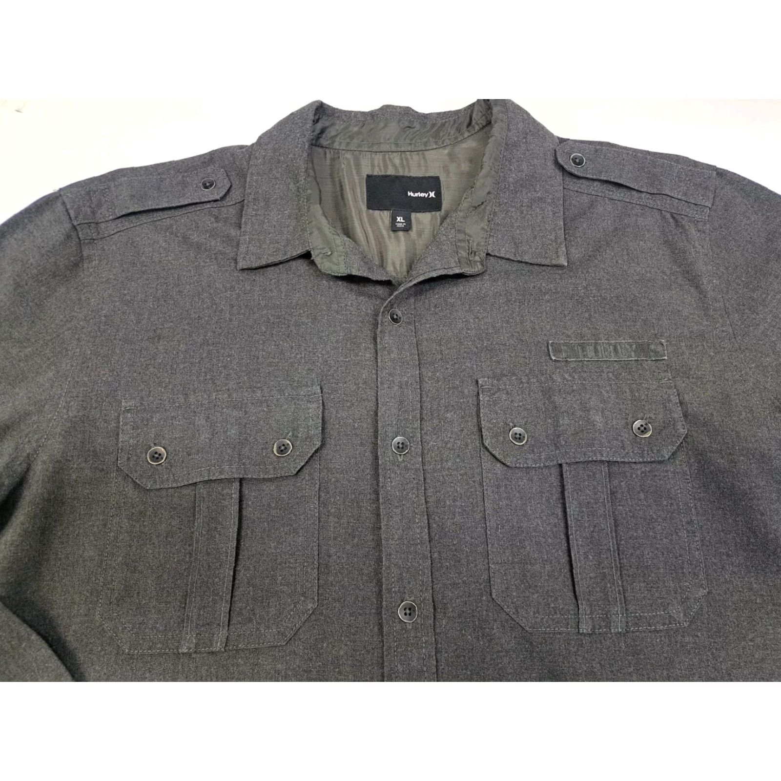 Hurley Hurley Mens Long Sleeve Button-Up Shirt/Jacket XL Gray Cotton Polyester Knit Pockets Solid Classic Size US XL / EU 56 / 4 - 2 Thumbnail