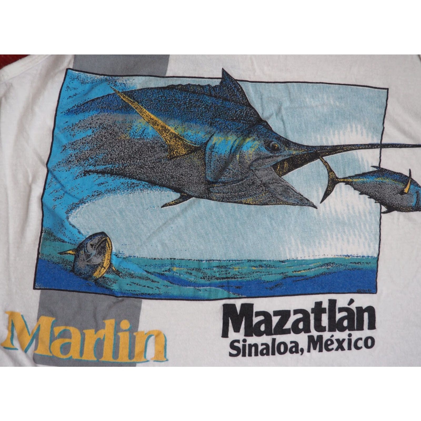 Vintage VTG 80s Fajer Mazatlan Mexico Marlin Fish Tuna Art White Tank Top T-Shirt M Mens Cotton Sleeveless Graphic Tee 1980s Size US M / EU 48-50 / 2 - 5 Thumbnail