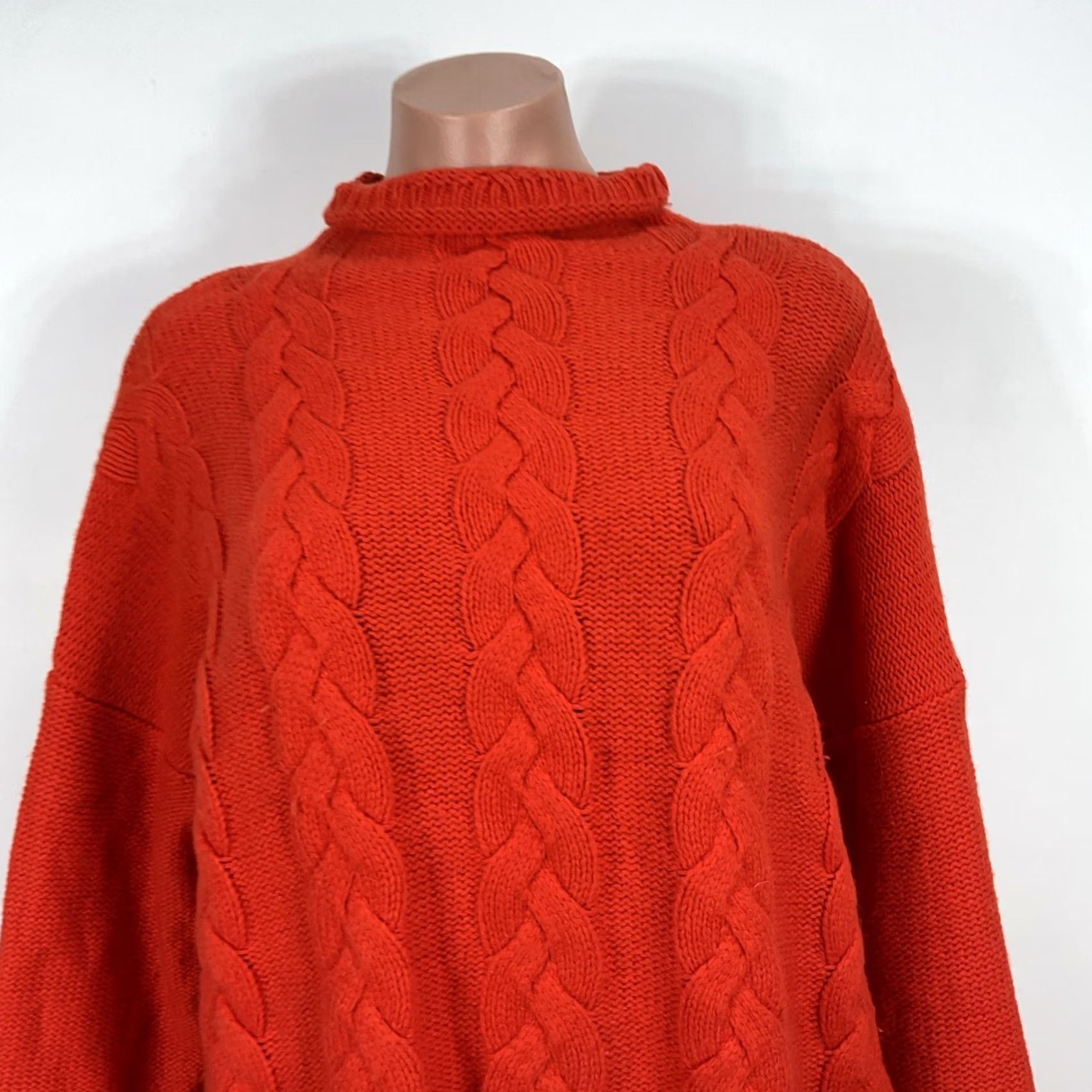 Madewell Madewell Womens Sweater Cable-Knit Chunky Orange Pullover Mock Neck Size L Women Pullover Knit Orange Mock Neck Pullover Size L / US 10 / IT 46 - 3 Thumbnail