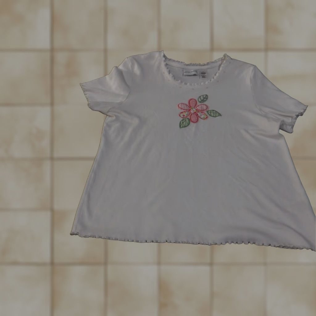 Vintage Alfred Dunner Blouse Shirt L White Floral Embroidered Knit Cotton Polyester Pullover Round Neck Short Sleeve Ladies Casual Stretch Mens? Ladies Size L / US 10 / IT 46 - 1 Thumbnail