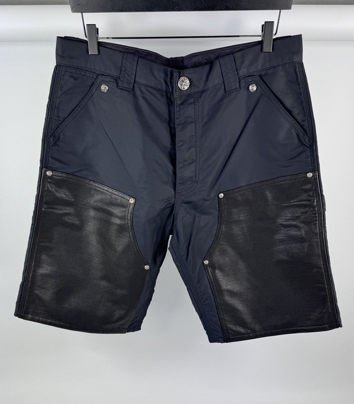 Chrome Hearts LEATHER PANEL SINGLE LEATHER CROSS NYLON SHORTS Size US 34 / EU 50 - 3 Thumbnail