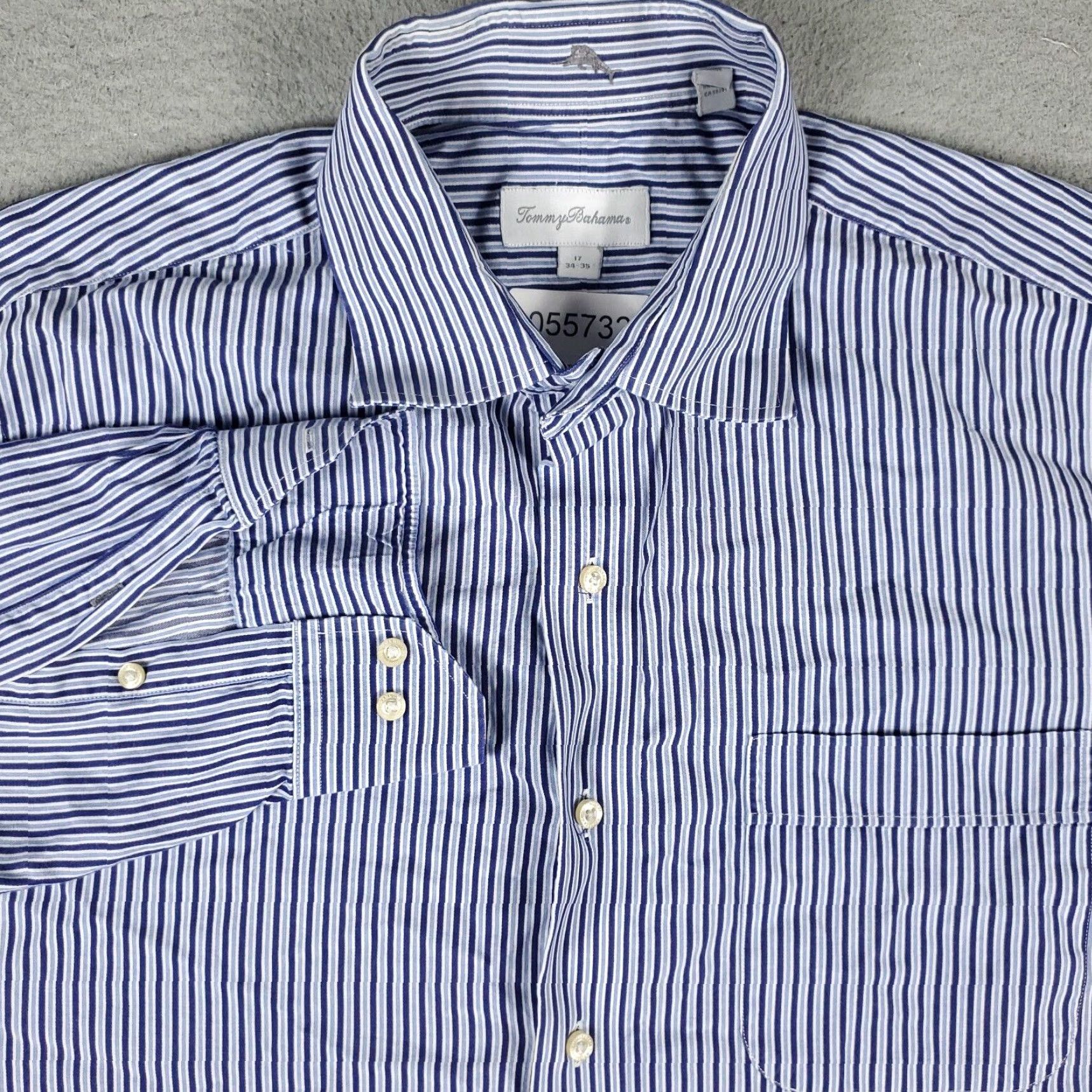 Tommy Bahama Tommy Bahama Shirt Mens Dress Shirt Striped Blue 100% Cotton Long Sleeve Button Up 17 Size 46R - 2 Thumbnail