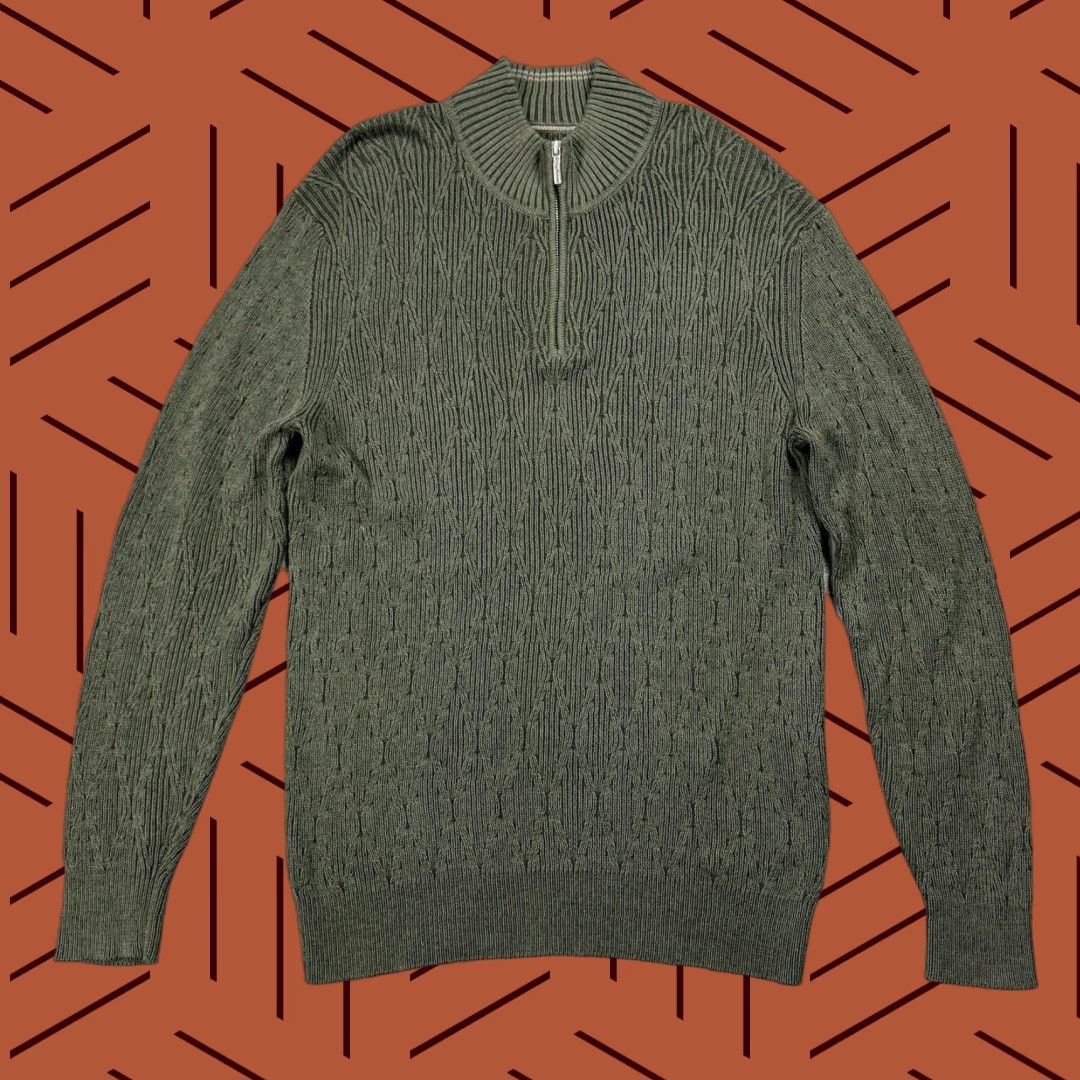 Tommy Bahama TOMMY BAHAMA Sweater Shirt 1/4 Zip Stretch Knit Pullover 100% Cotton Gray M Men's Slim Pullover Knit Sweater - 4 Season, Casual Workwear Size US M / EU 48-50 / 2 - 1 Thumbnail