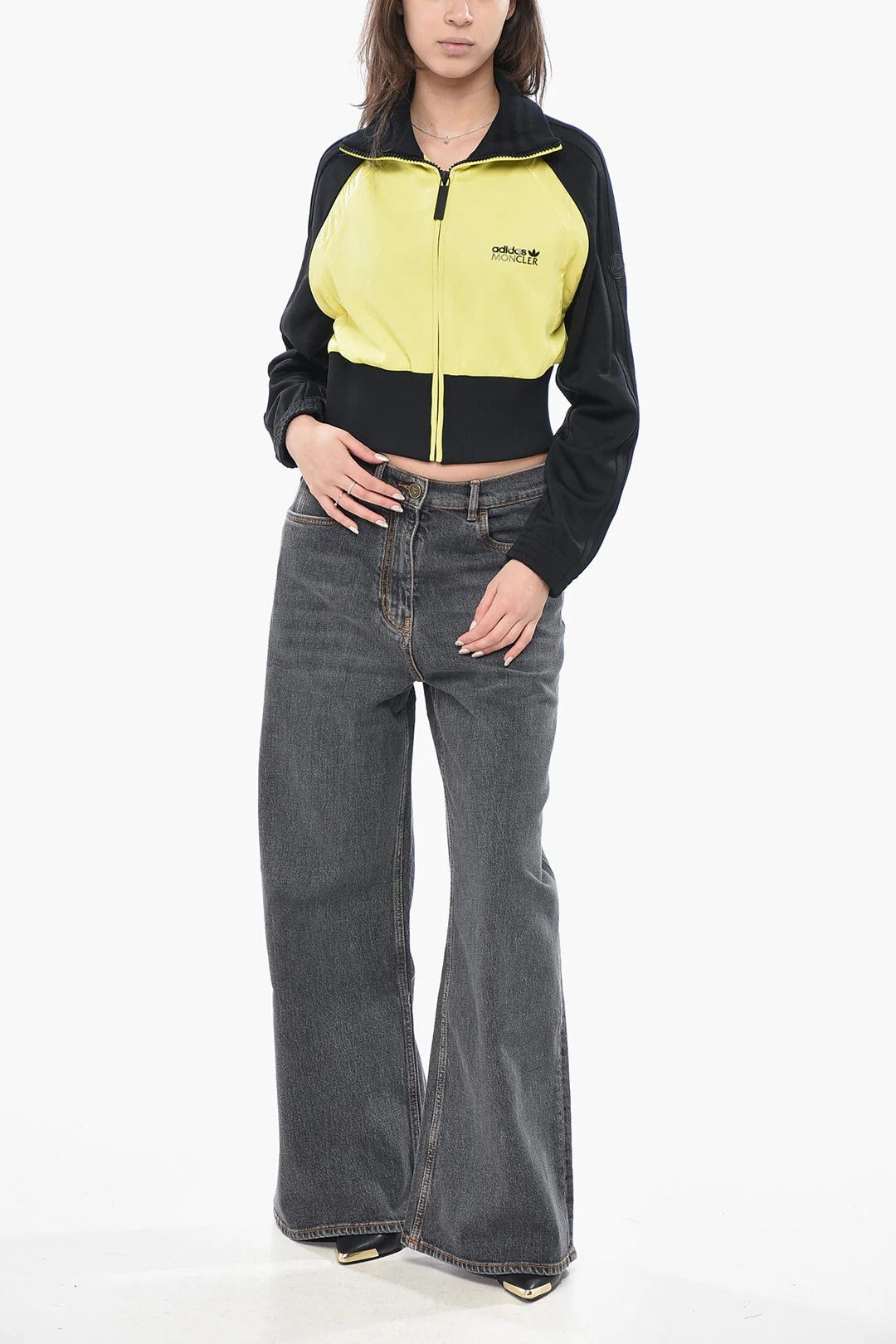 Adidas × Moncler og1mm0426 Cropped Zip-Up Sweatshirt in Yellow & Black Size S / US 4 / IT 40 - 4 Thumbnail