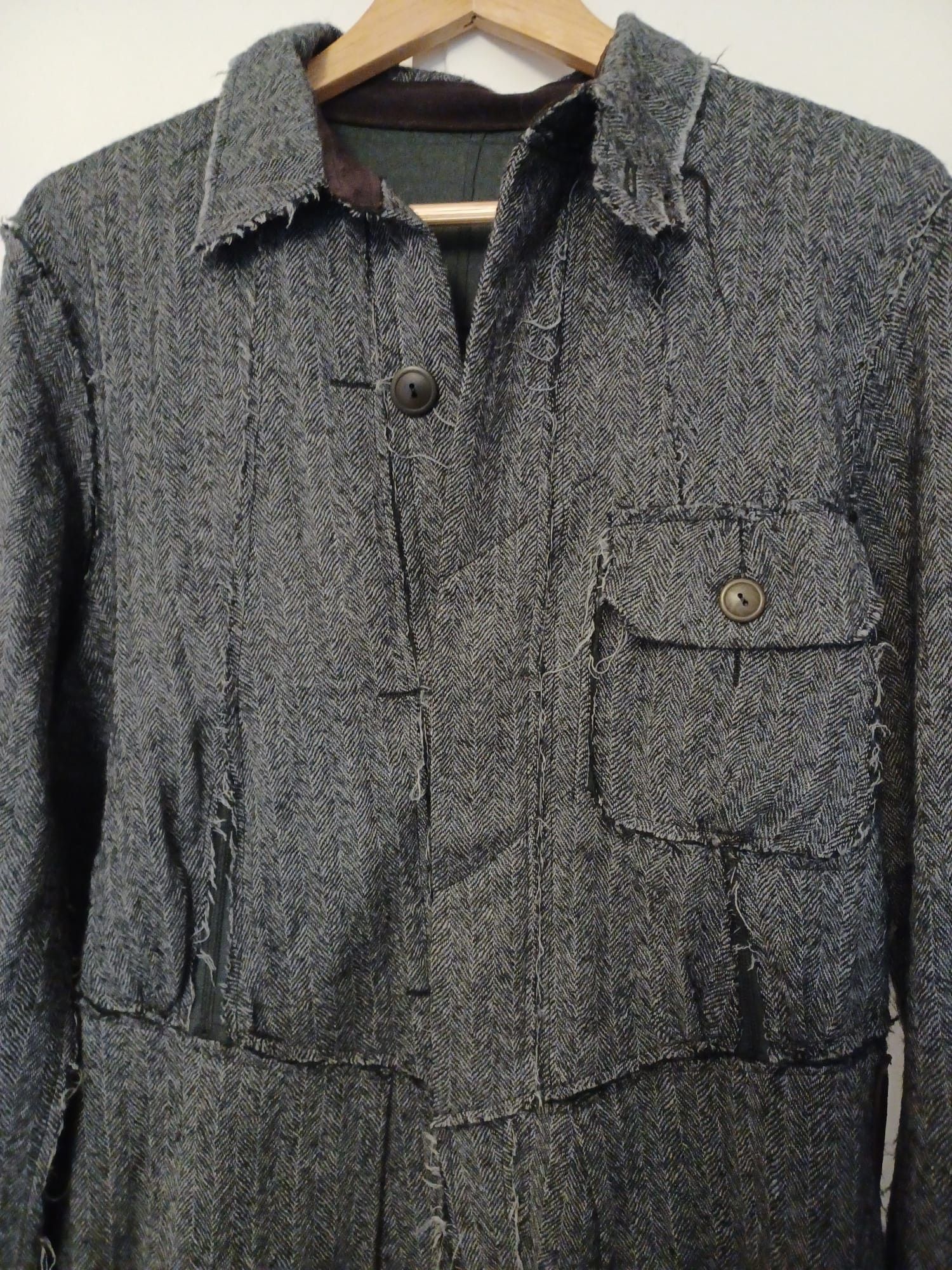 image of Takahiromiyashita The Soloist Dark Gray Wool Fringe Coat in Charcoal, Men's (Size Medium)