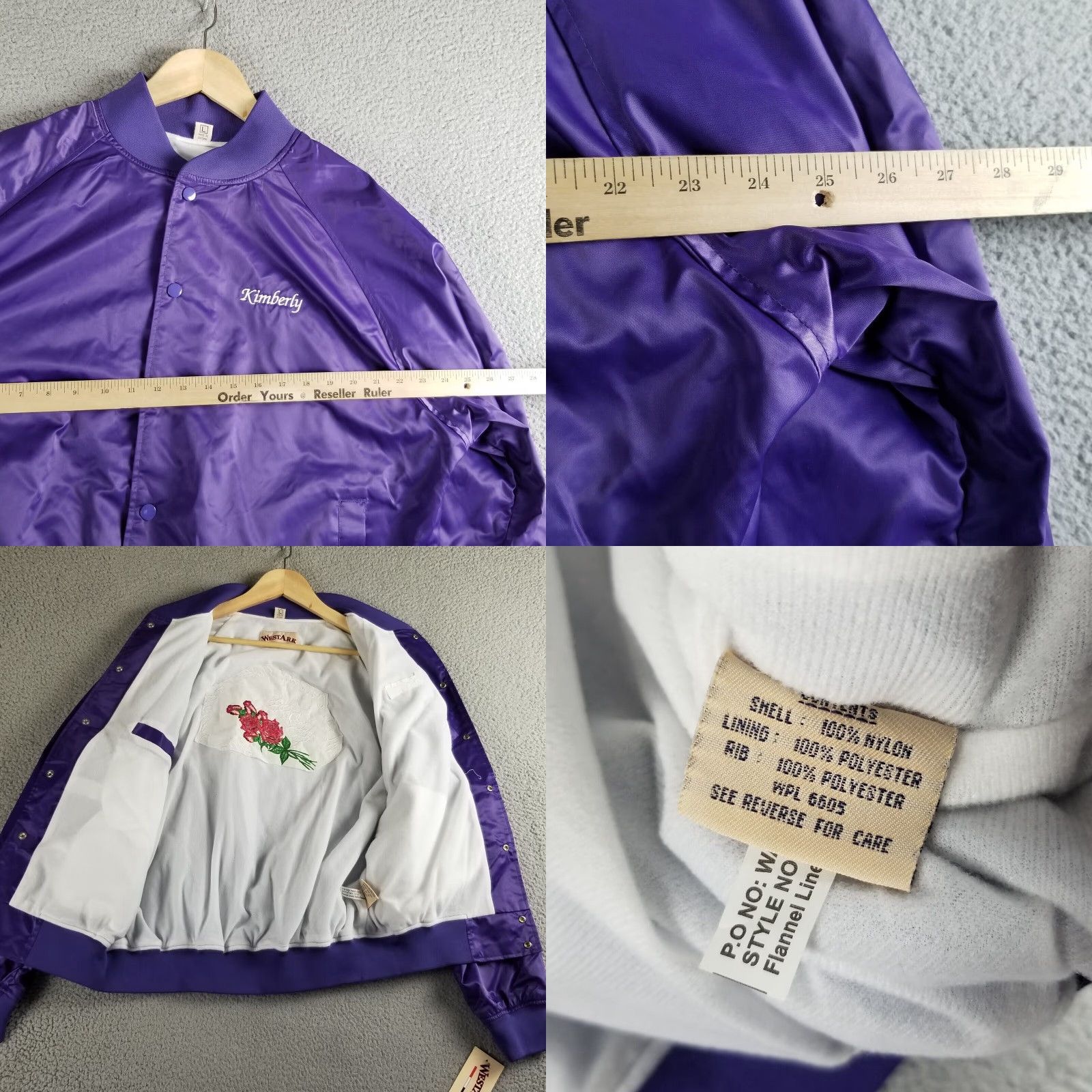 Vintage VINTAGE West Ark Oregon Satin Jacket L Mens Bomber Jacket Purple Satin Nylon Lined Embroidered Logo USA Flower Preppy Retro 90s Party/Cocktail Size US L / EU 52-54 / 3 - 8 Thumbnail
