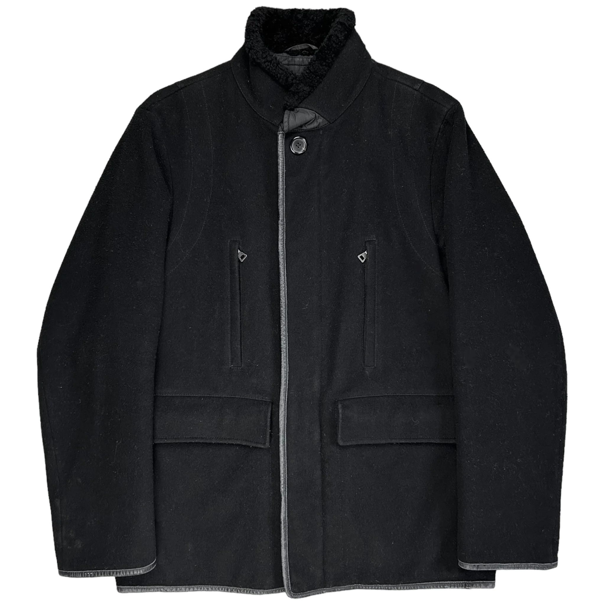 Image of Prada Leather Trimmed Wool Jacket in Black, Men's (Size XL)