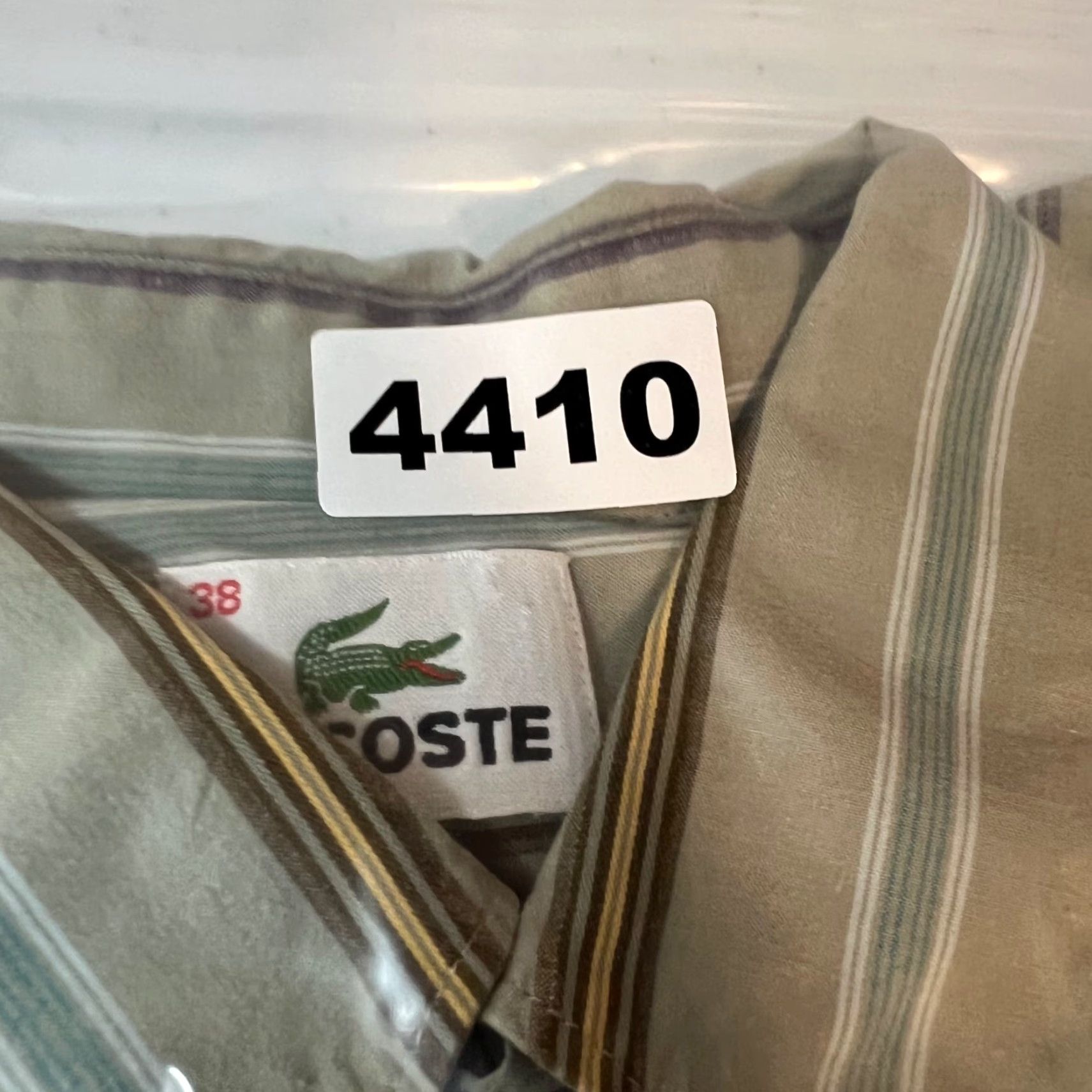 Lacoste Mens 38 Striped Button-Up Shirt Beige Long Sleeve