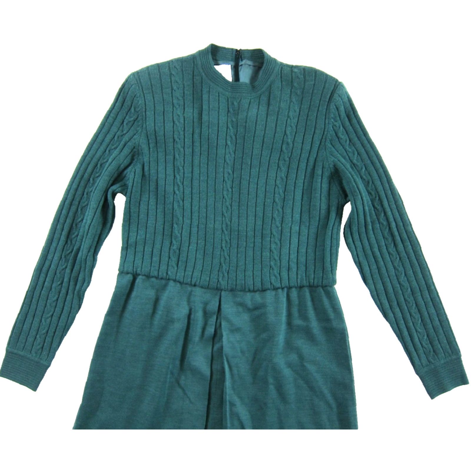 Vintage VINTAGE CIAO Ltd. Dress Neiman Marcus Wool Knit Green Long Sleeve Midi Dress 10 White? Size L / US 10 / IT 46 - 4 Thumbnail