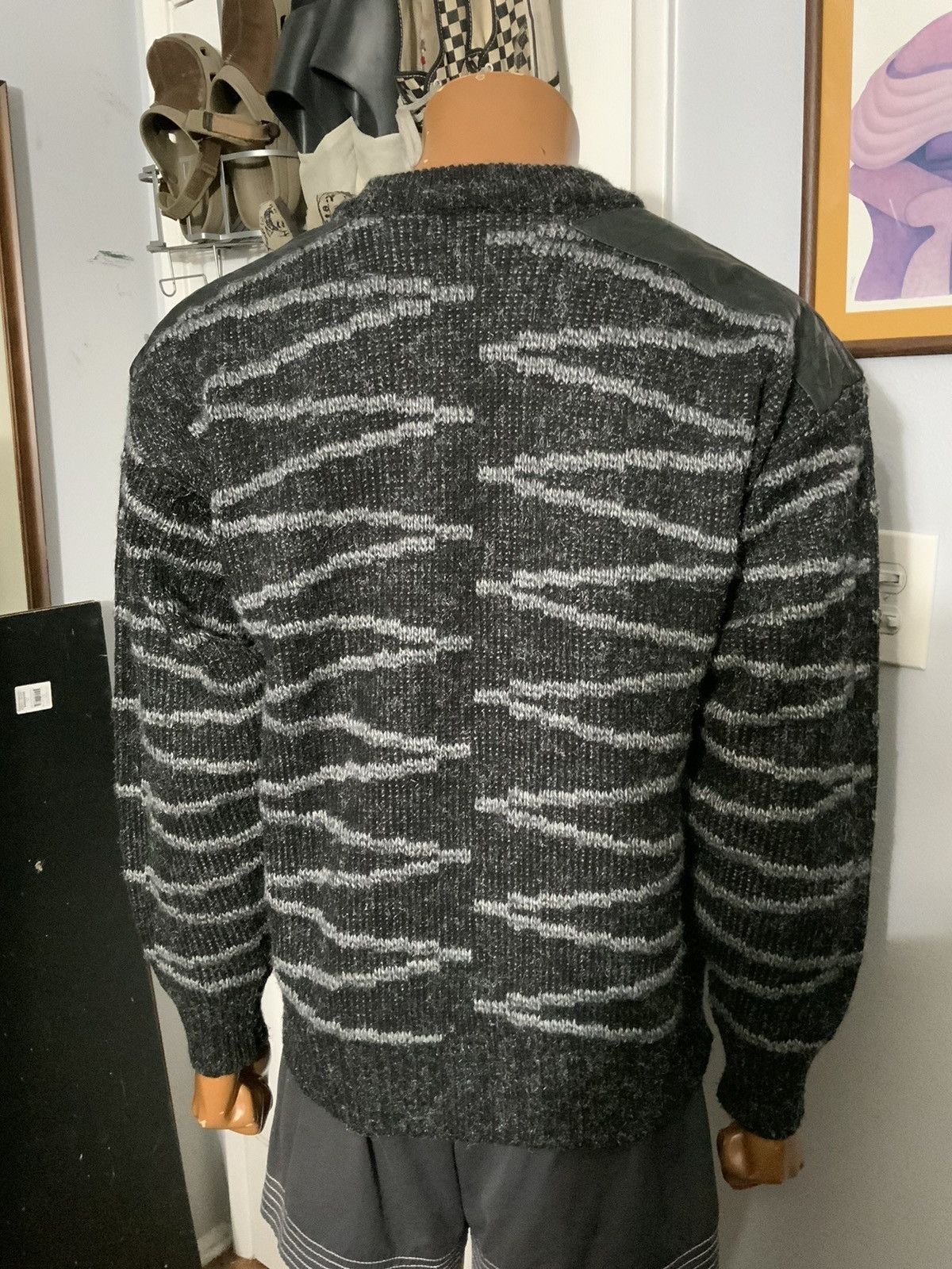 Vintage 80s Mark Elliot Wool Leather Trim Knit Crewneck Sweater Size US M / EU 48-50 / 2 - 8 Thumbnail