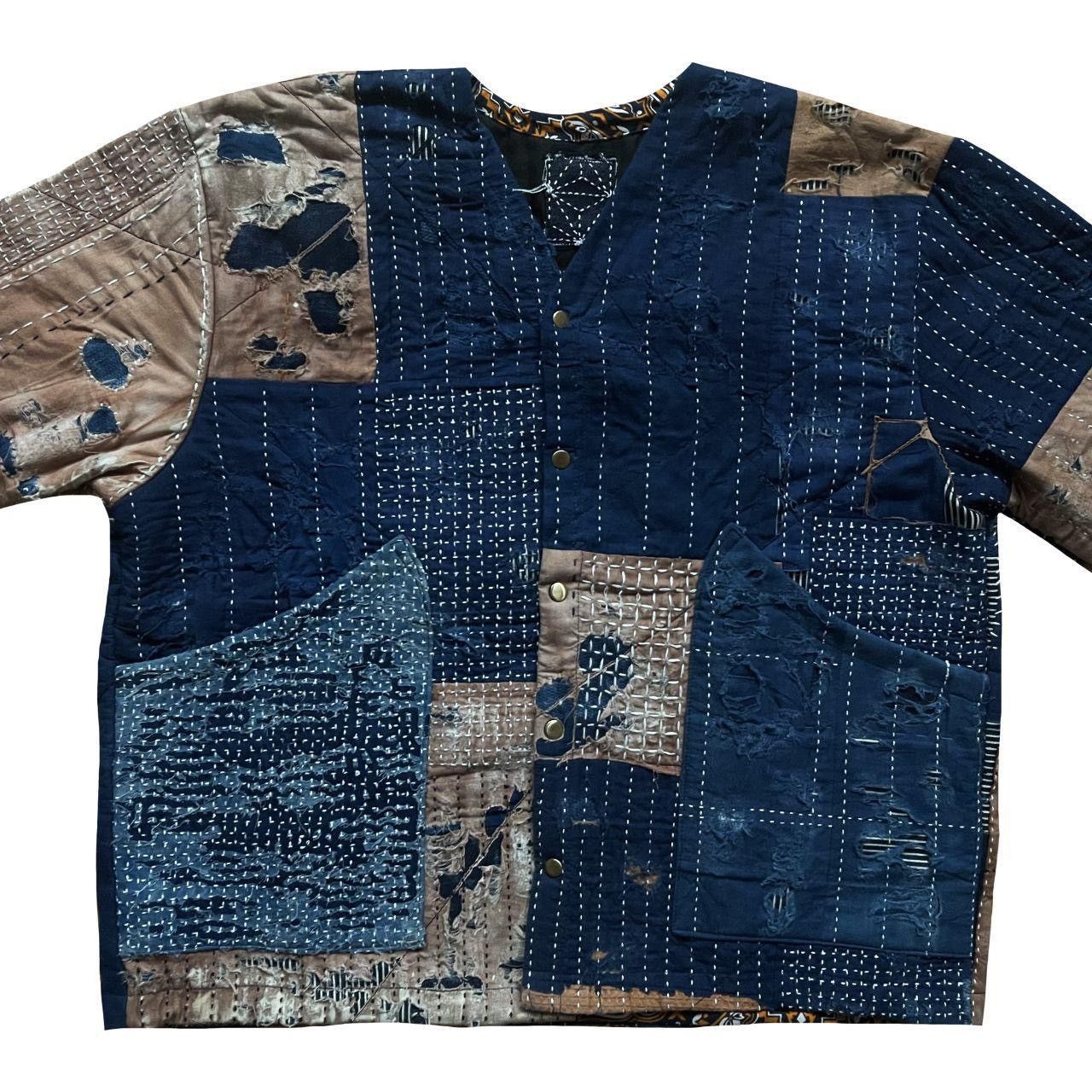 Kapital Indigo Collarless Boro Sashiko Denim Jacket Size US M / EU 48-50 / 2 - 5 Thumbnail