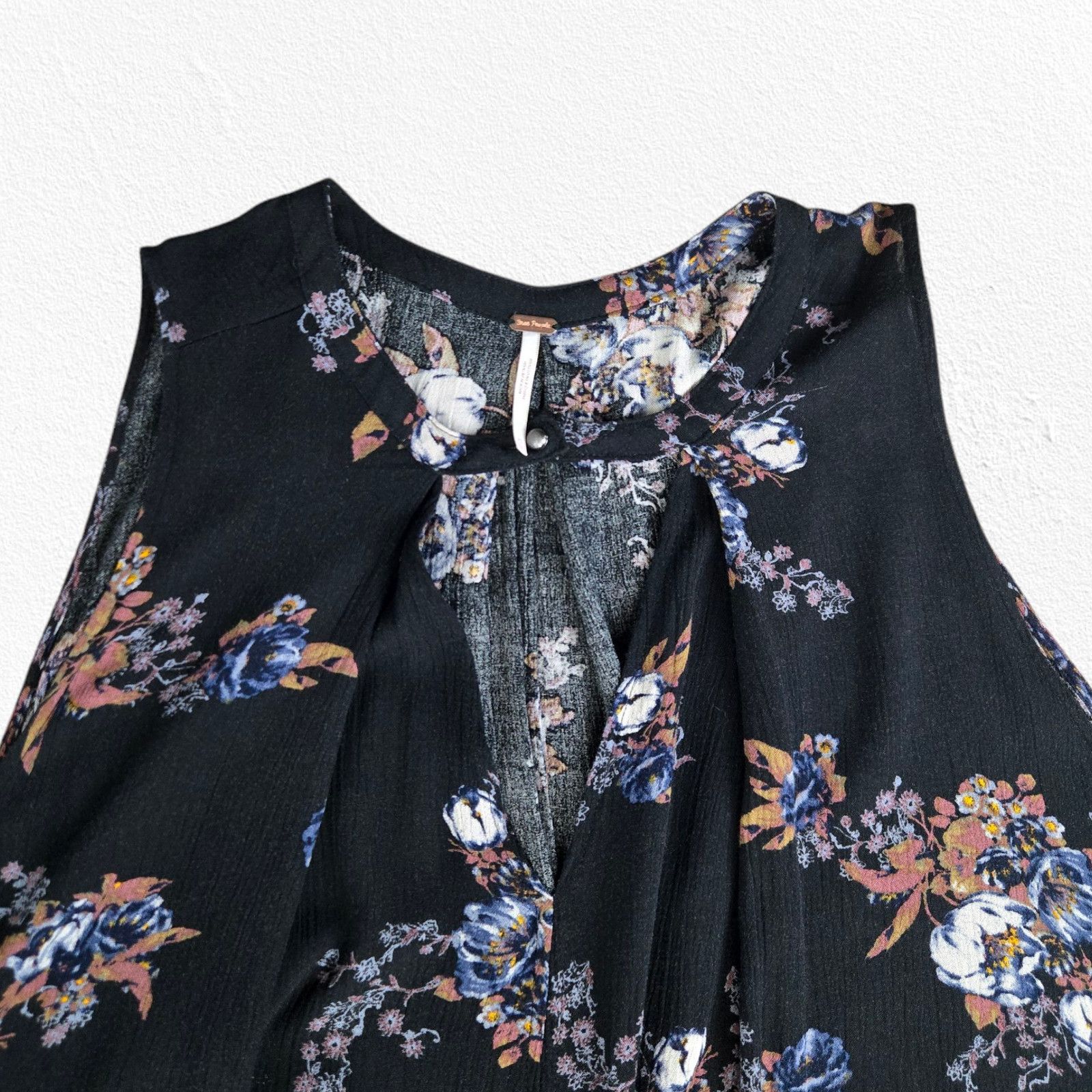 Free People Free People Black Floral Trapeze Tunic Swing Blouse Size XS Size XS / US 0-2 / IT 36-38 - 7 Thumbnail