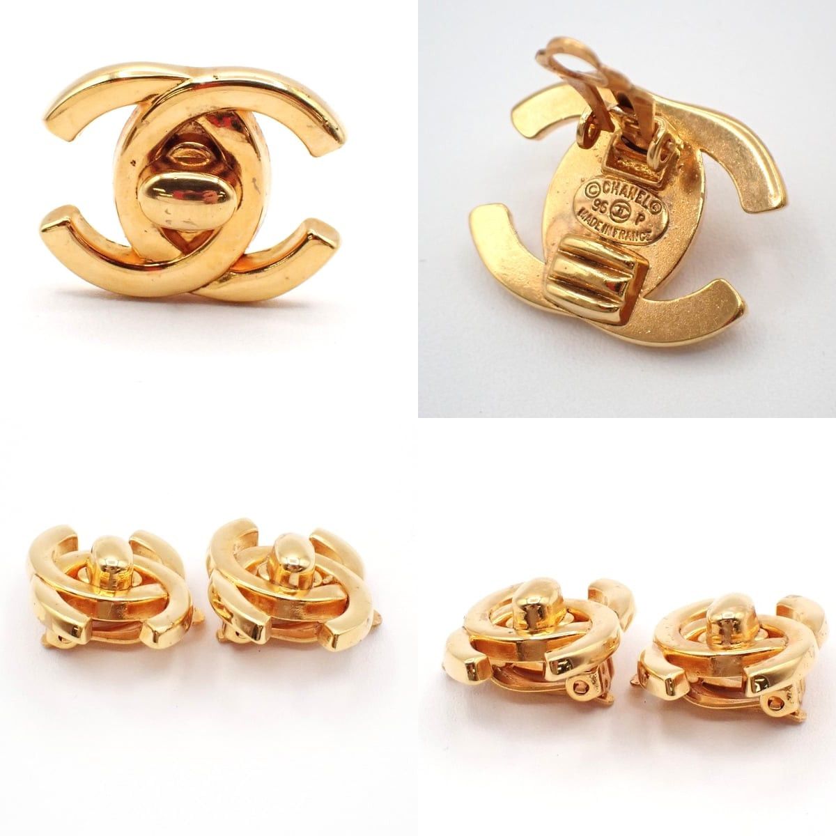 Chanel Gold Plated CC Turnlock Stud Earrings Gold
