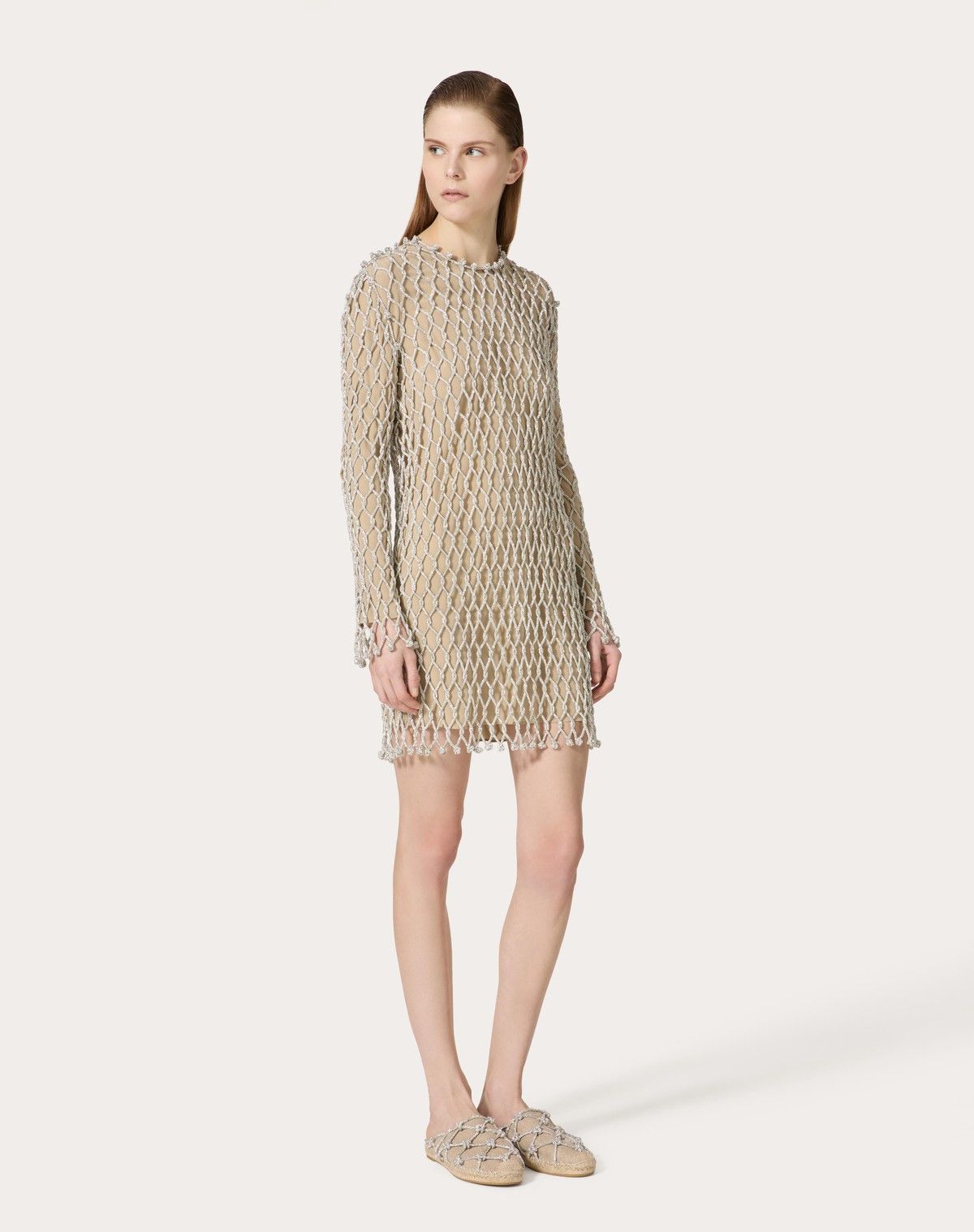 Valentino o1s1wg110525 Embroidered Rhinestone Short Dress in Silver Size S / US 4 / IT 40 - 3 Thumbnail