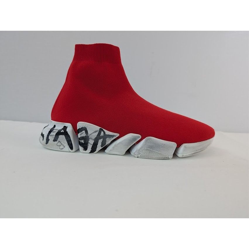 Balenciaga o1rshd1 Q:2 / Speed 2.0 Graffiti Recycled Knit Sneaker Red Size US 11 / EU 44 - 4 Thumbnail