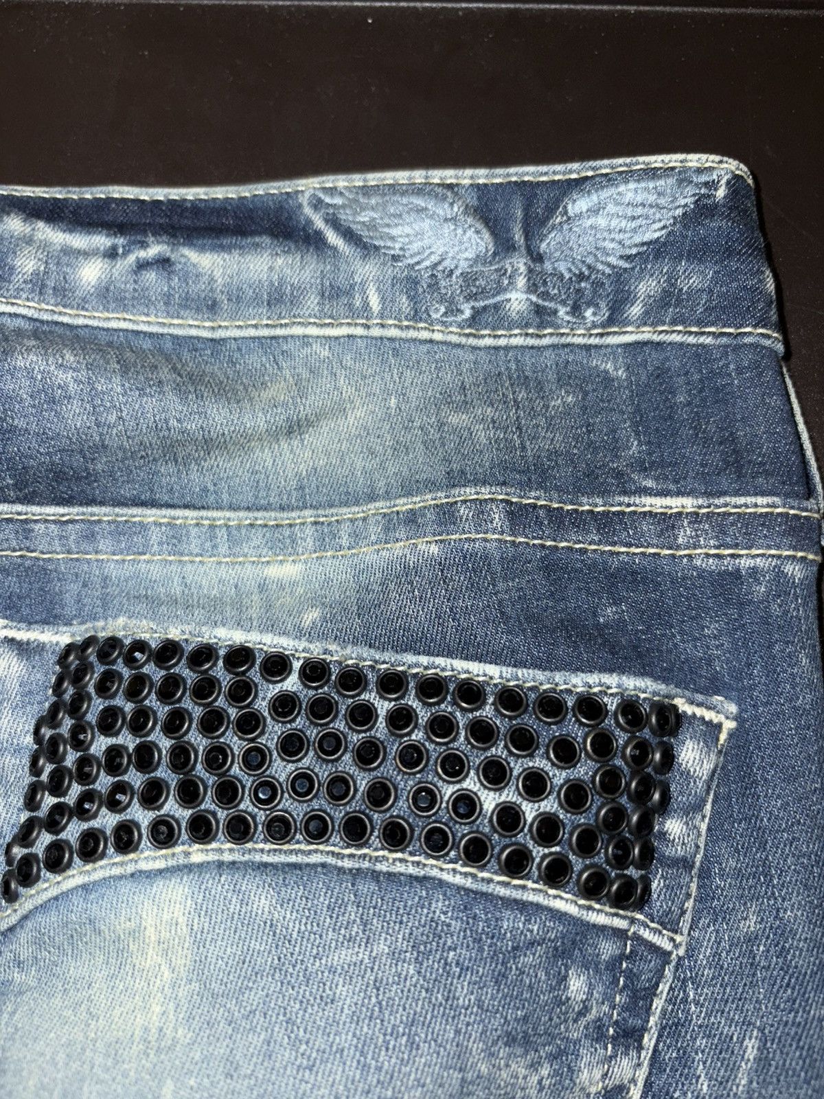 Robins Jeans RARE ACID WASHED BLUE ROBINS JEAN WITH BLACK CRYSTALS Size US 30 / EU 46 - 3 Thumbnail