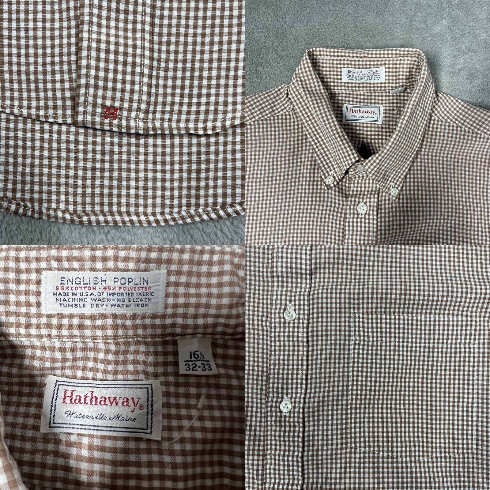 Arrow Arrow Shirt Dress Shirt Long Sleeve Button Up White Brown Check, Large, Men, Regular, Collar Button-Down, Oxford, Vintage No Size US L / EU 52-54 / 3 - 8 Thumbnail