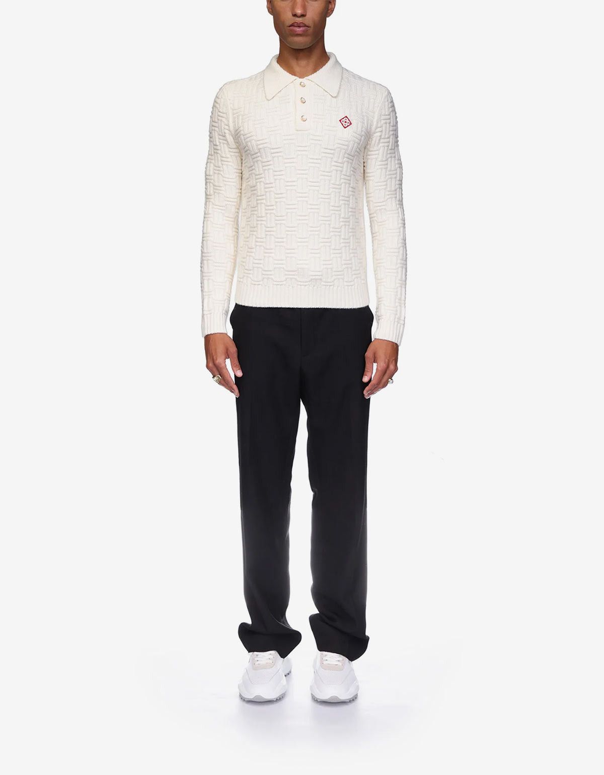 Casablanca Casablanca White Column Knit Polo Shirt Size US XL / EU 56 / 4 - 4 Thumbnail