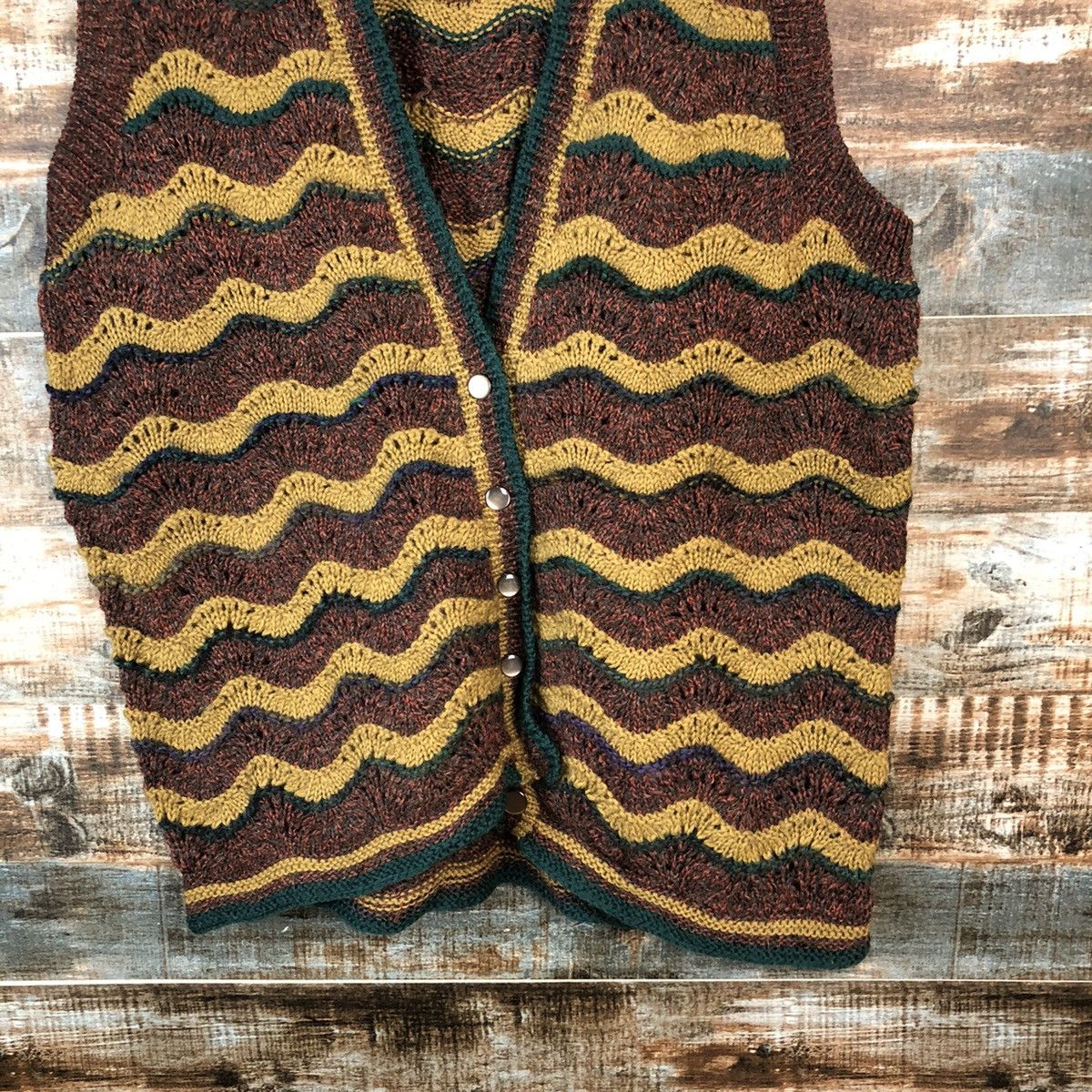 Handmade × Japanese Brand × Vintage Japan vintage wave cardigan Vest Knitwear #A2047 Size M / US 6-8 / IT 42-44 - 6 Thumbnail
