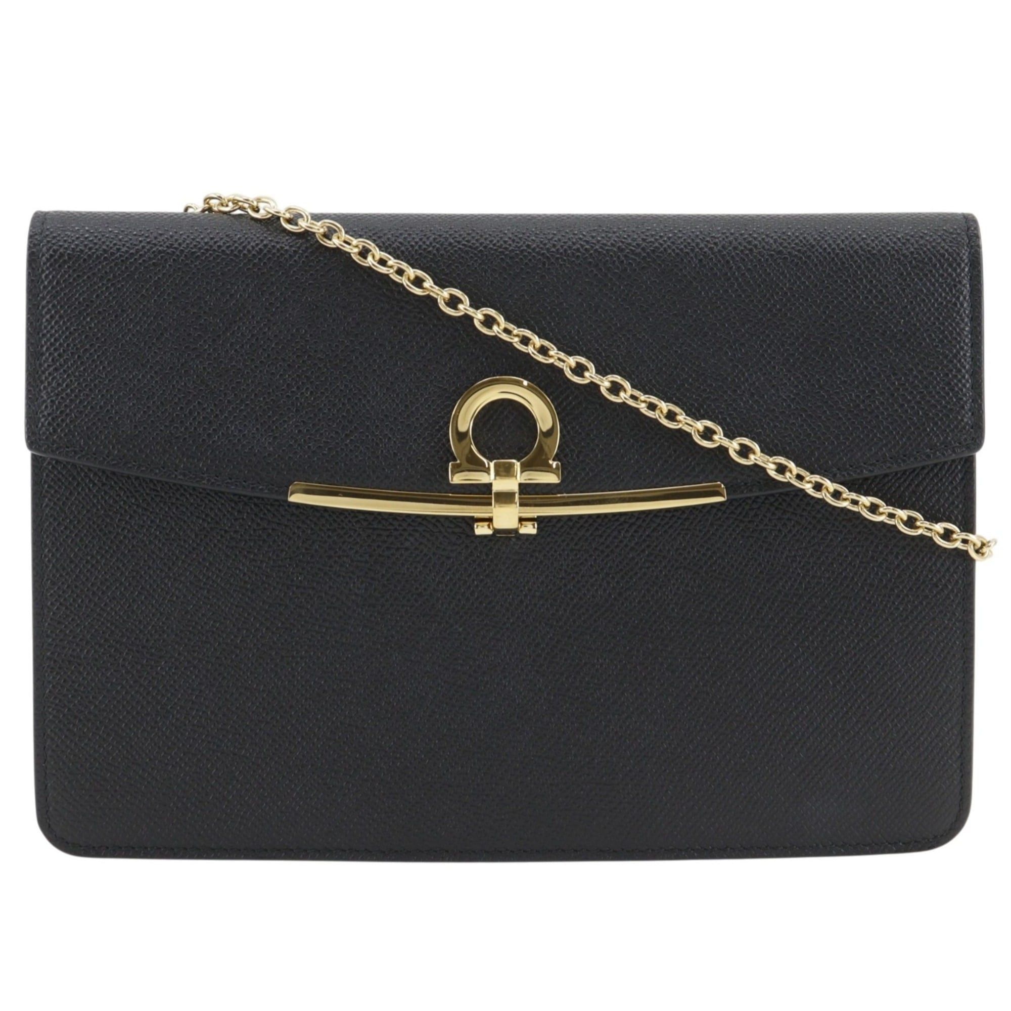 Salvatore Ferragamo Salvatore Ferragamo Gancini Shoulder Bag, Chain 2-Way Clutch, Leather, Black, Flap, Women's Size ONE SIZE - 1 Thumbnail