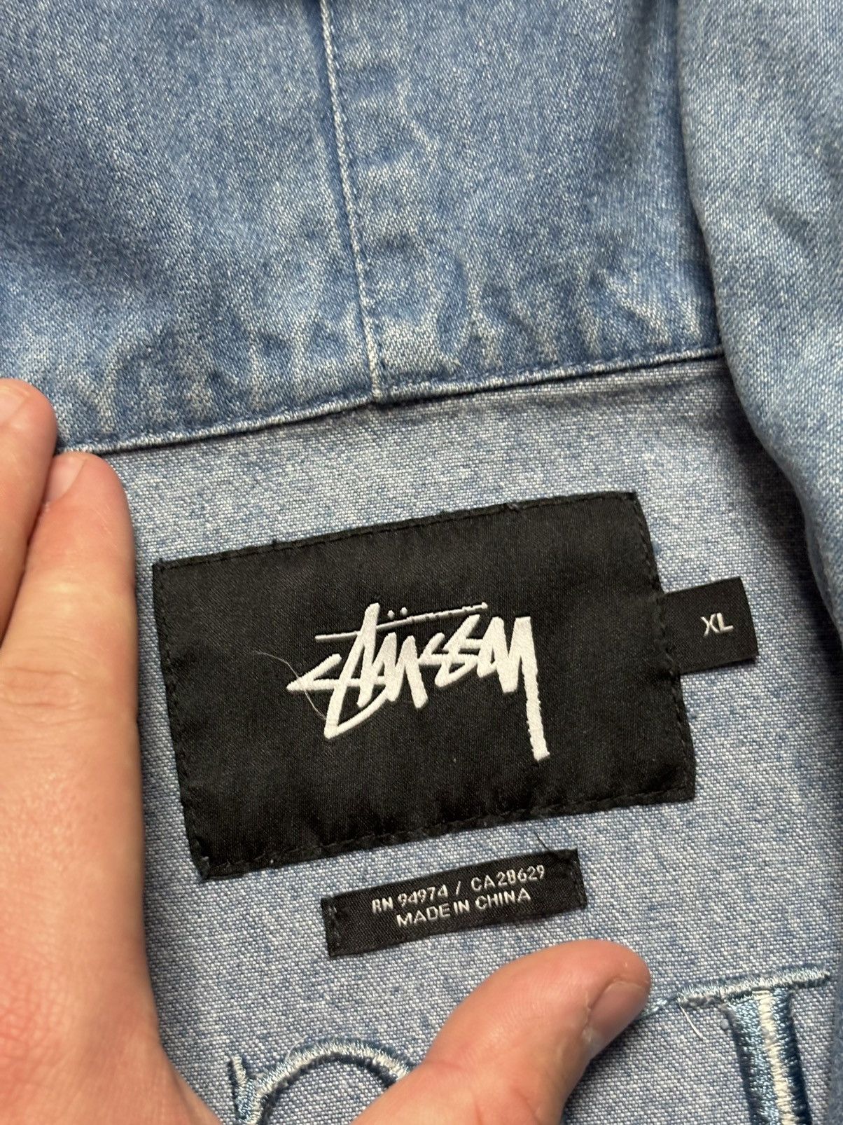 Stussy Stussy RARE Denim Hoodie Jacket Half Zip Mens Size XL Size US XL / EU 56 / 4 - 13 Thumbnail