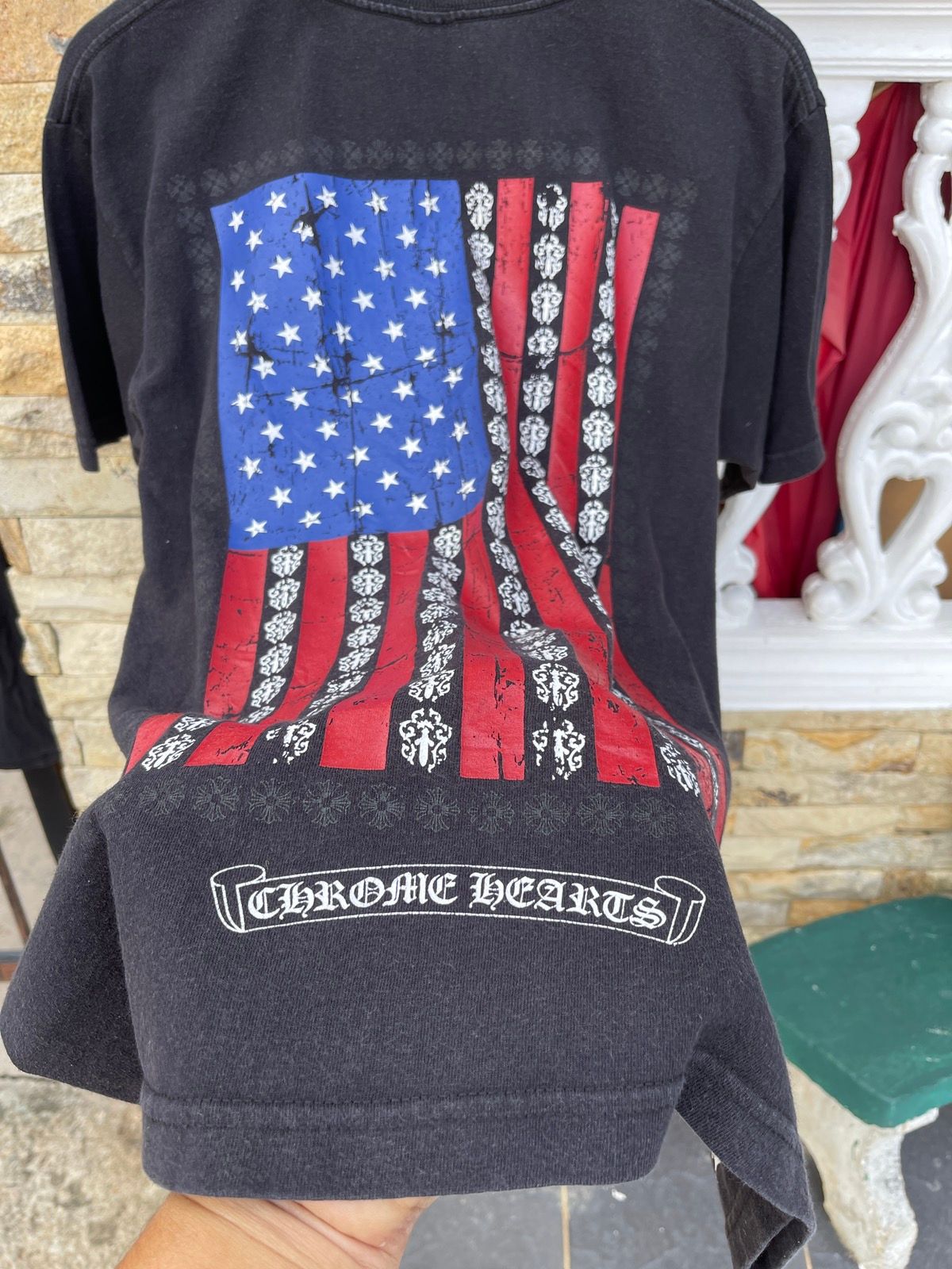 Pre-owned Chrome Hearts X Vintage Chrome Hearts American Flag Pocket Tee In Black