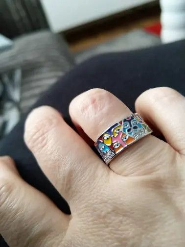 Jewelry Creative Handmade Enamel Face CZ Ring Size ONE SIZE - 3 Thumbnail
