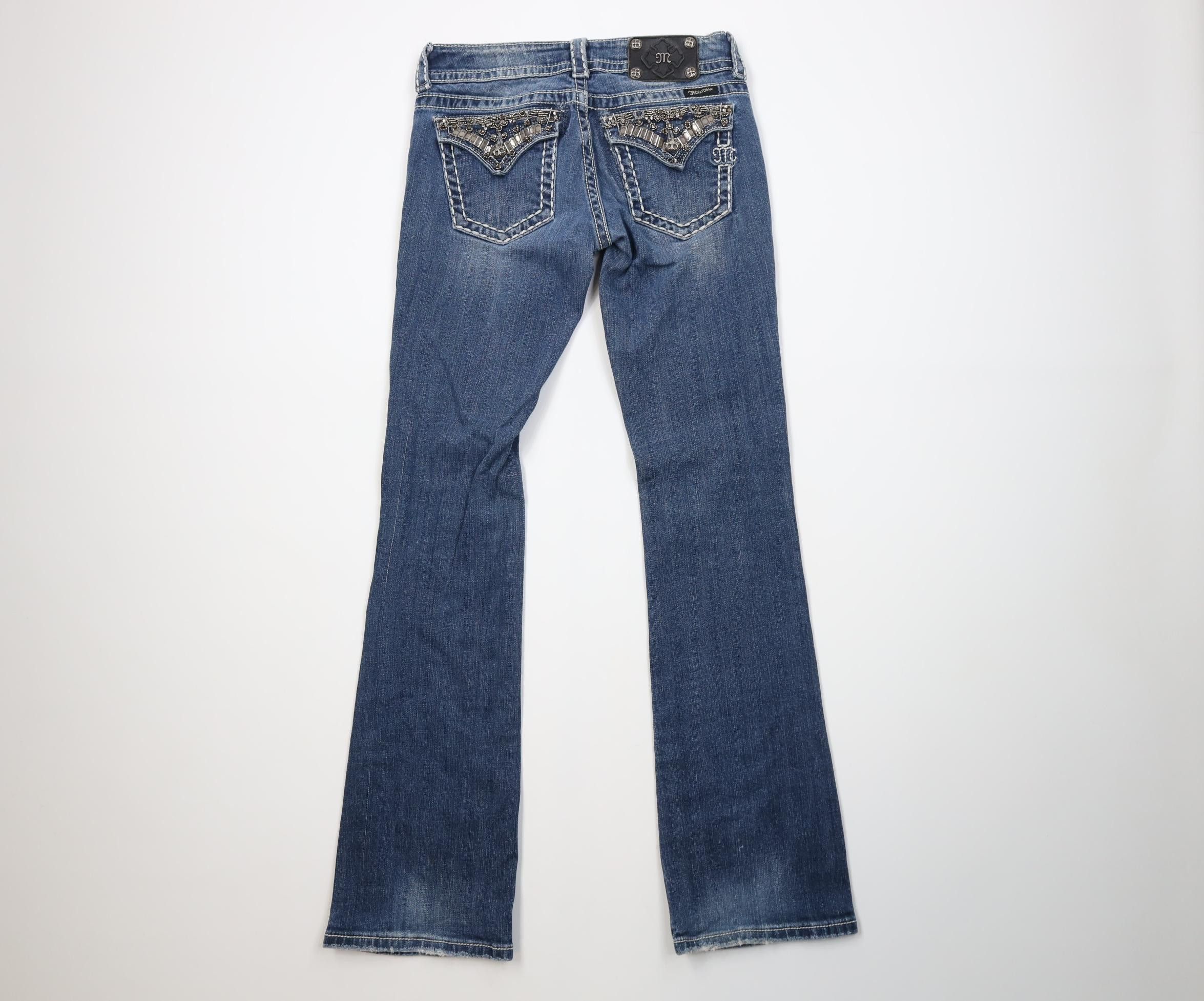 Miss Me Miss Me Rhinestone Beaded Thick Stitch Boot Denim Jeans Size 28" / US 6 / IT 42 - 12 Thumbnail