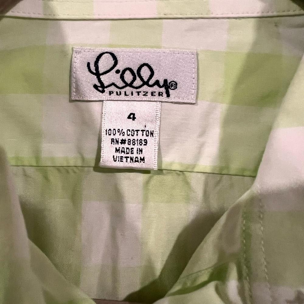 Designer Lilly Pulitzer Button Up White Green Plaid Long Sleeve top Size S / US 4 / IT 40 - 3 Thumbnail