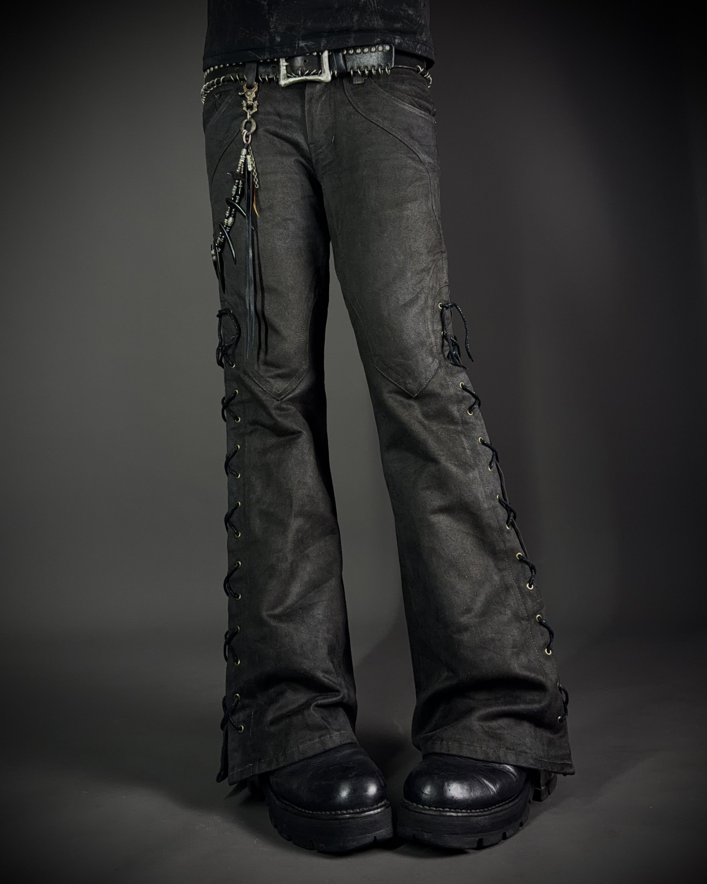 パンツ tornado mart lace-up suede flare pants Tornado Mart Suede Lace Up Flared Pants