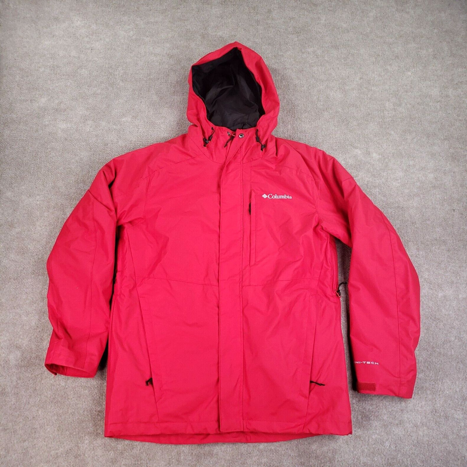 image of Vintage Columbia 3 In 1 Interchange Jacket Mens Medium Red Omni-Tech Hooded Liner Zz in White