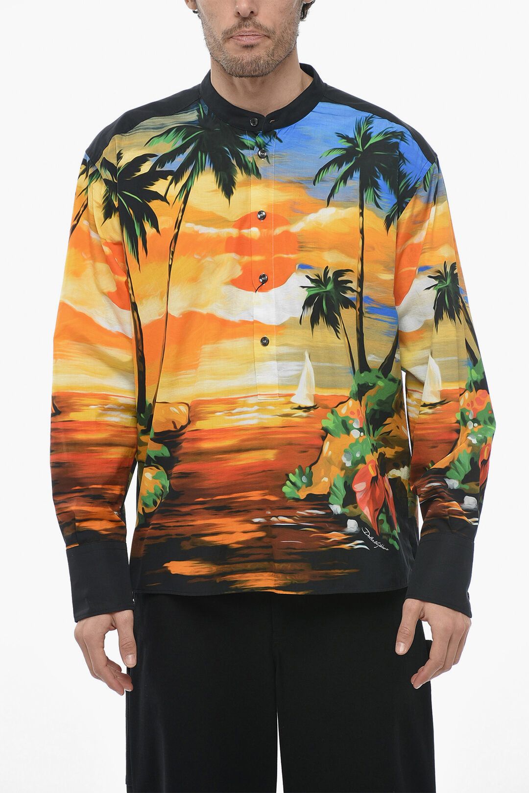 image of Dolce Gabbana Og1Mm0424 Cotton Blend Bowling Shirt In Multicolor, Men's (Size Medium)
