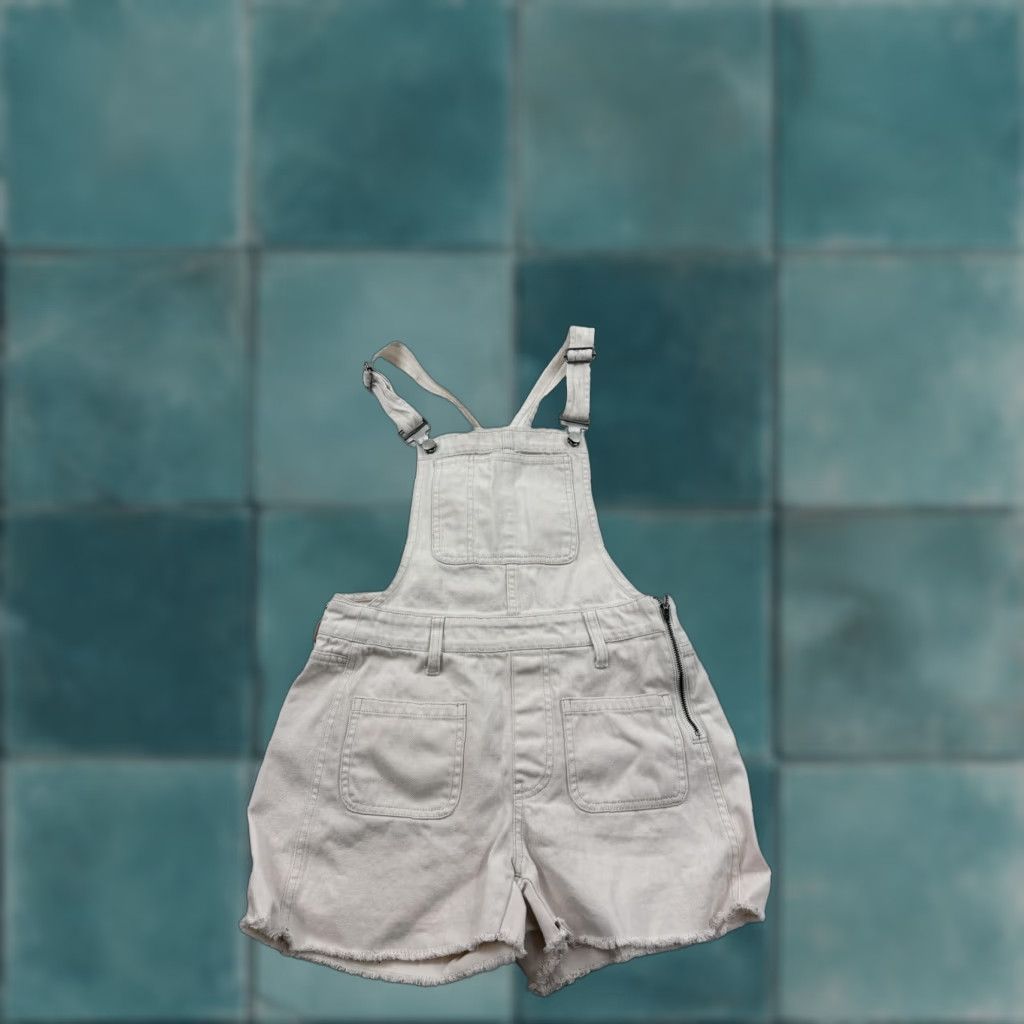 Madewell VINTAGE Madewell Overalls Shorts Womens XS Ecru Denim Raw Hem Frayed Side Zip Shortalls Size 26" / US 2 / IT 38 - 1 Thumbnail