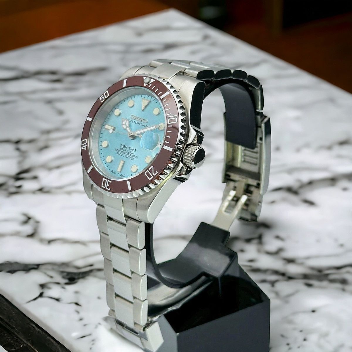 Japanese Brand Seiko Mod Submariner Tiffany Blue Dial Steel Watch NH35 Size ONE SIZE - 2 Thumbnail