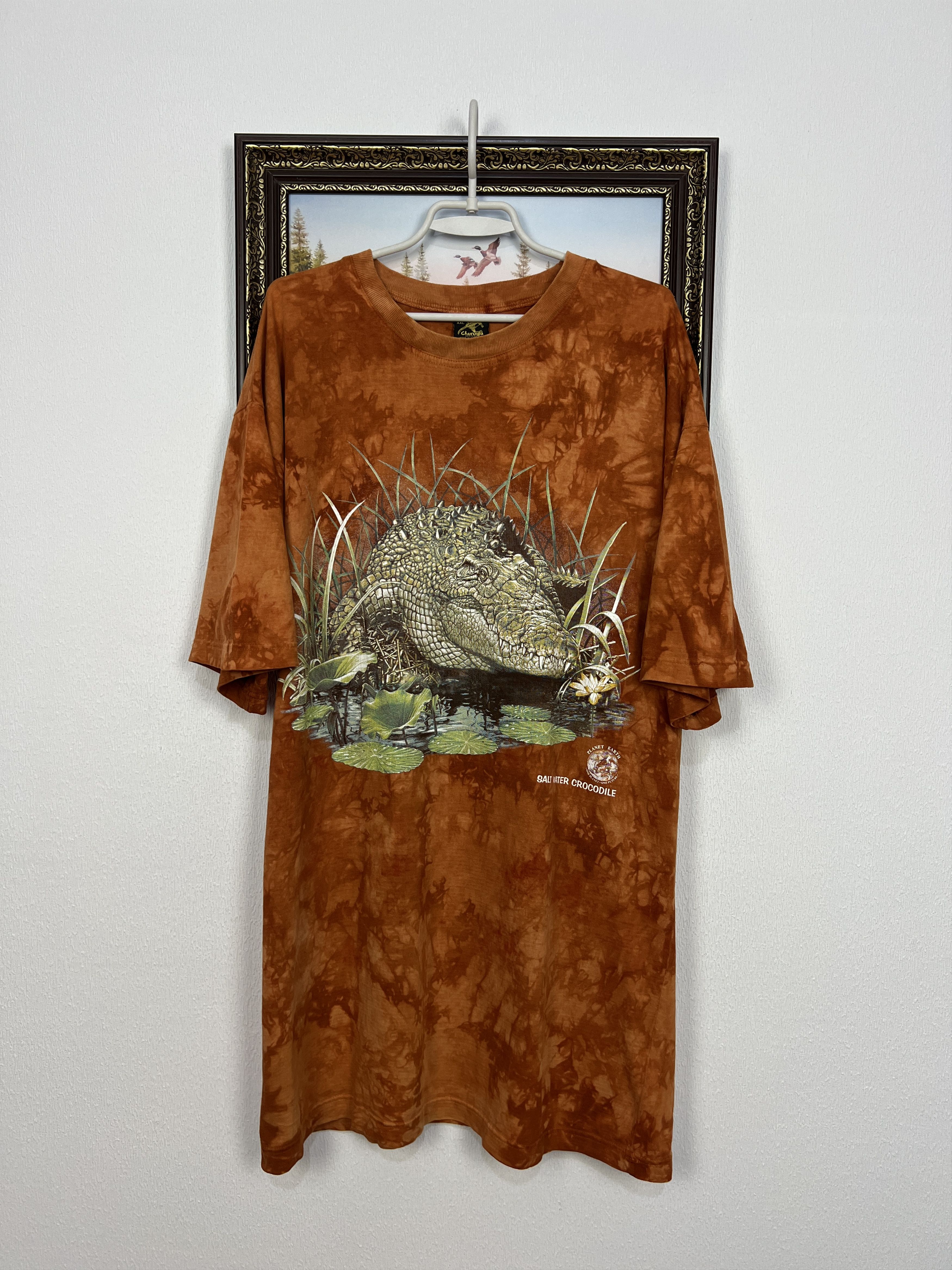 Vintage Vintage 90's Planer Earth Salt Water Crocodile Tee Shirt Size US XXL / EU 58 / 5 - 1 Thumbnail