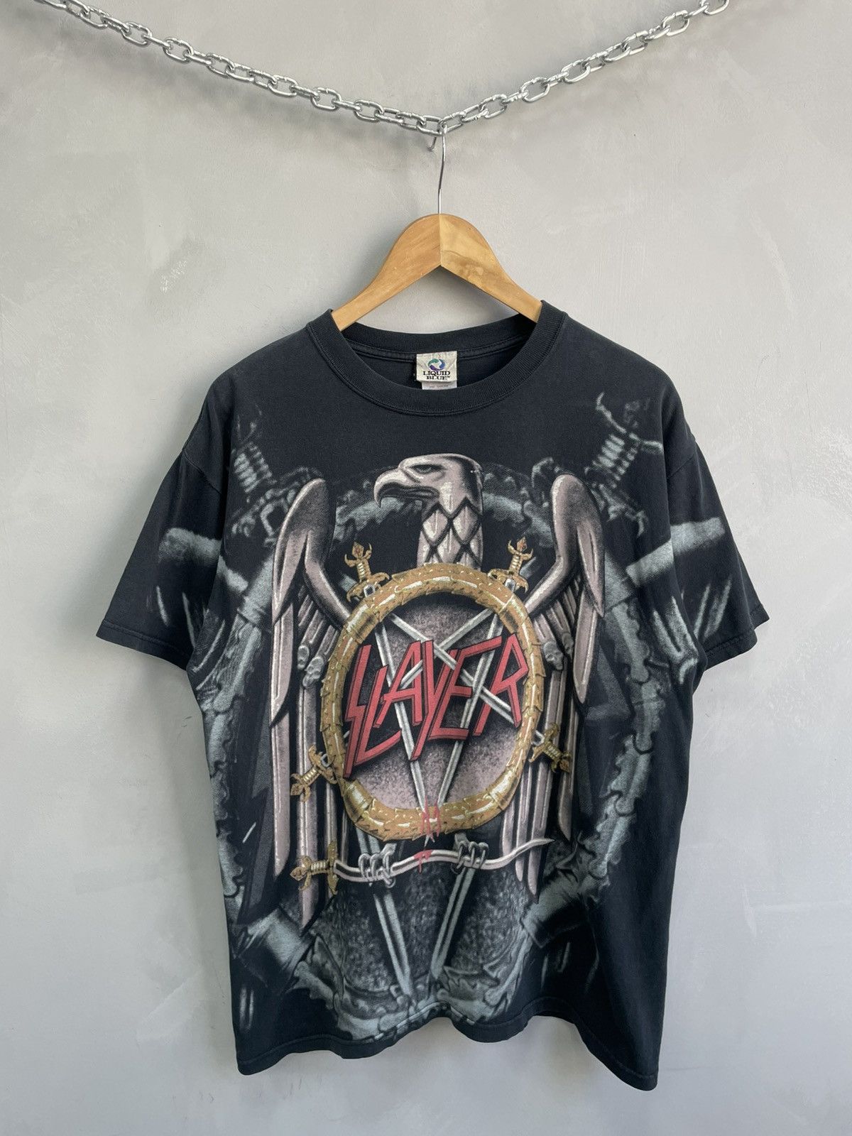 Slayer Vintage 90s liquid blue overprint Slayer t shirt Size US L / EU 52-54 / 3 - 1 Thumbnail