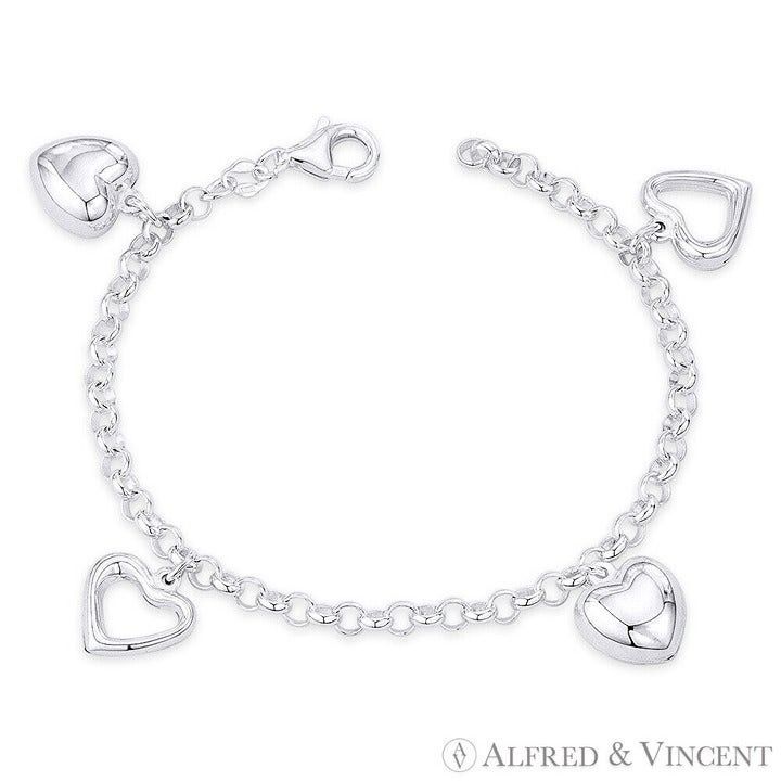 Other Puffed Heart & Open Heart on Rolo Chain Charm Bracelet Size ONE SIZE - 1 Preview