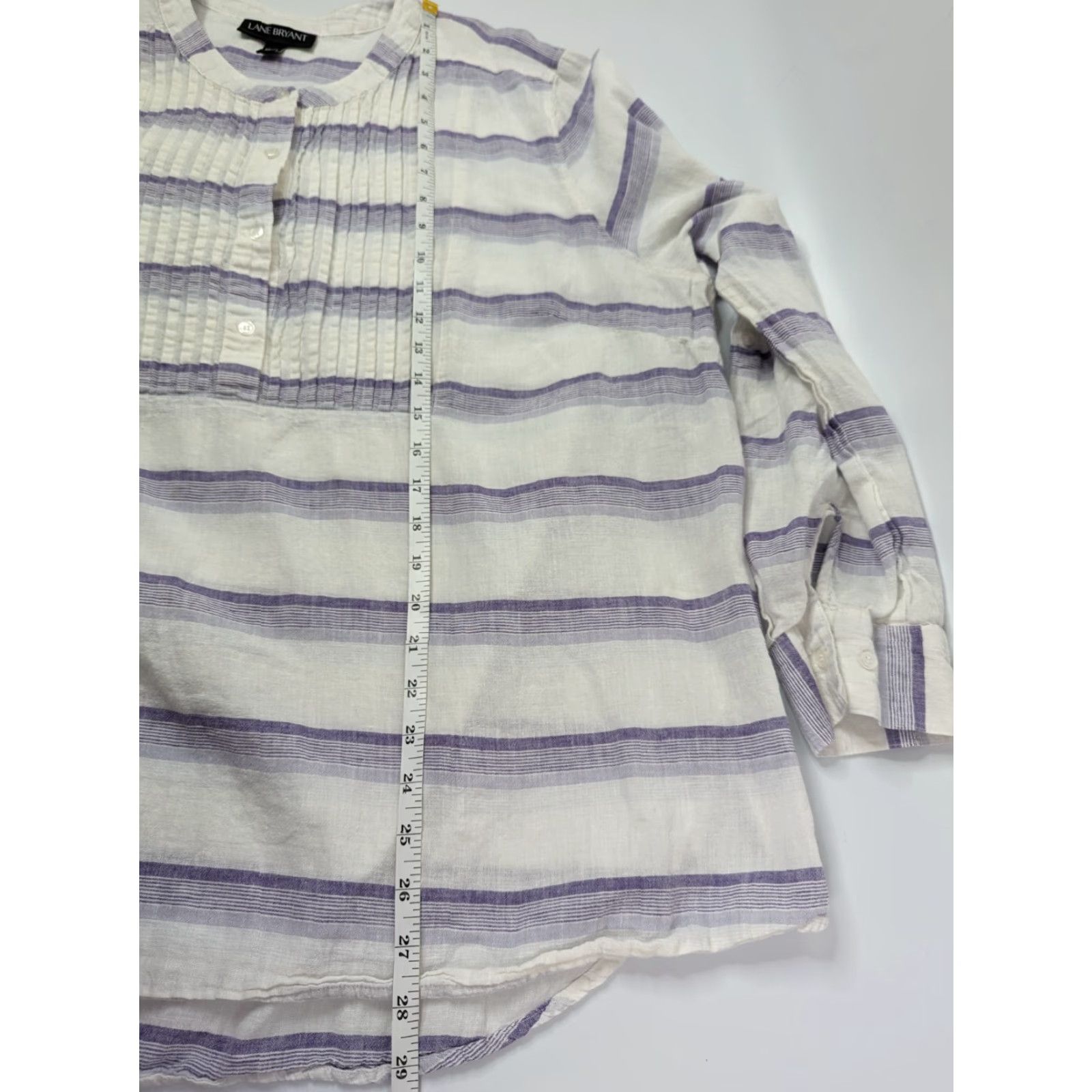 Vintage Lane Bryant Shirt Womens 22/24 Plus Linen Tunic Purple White Stripe Pleated Bohemian Casual Tunic Blouse Size 3XL / US 20-22 - 5 Thumbnail