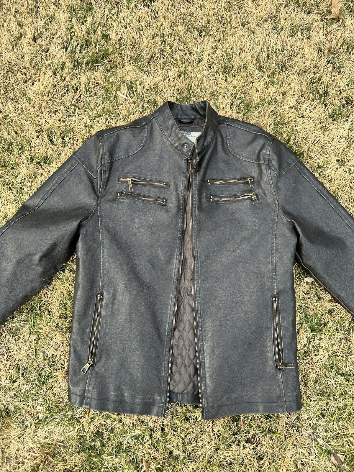 image of American Rag Vintage Black Biker Leather Jacket, Men's (Size Large)