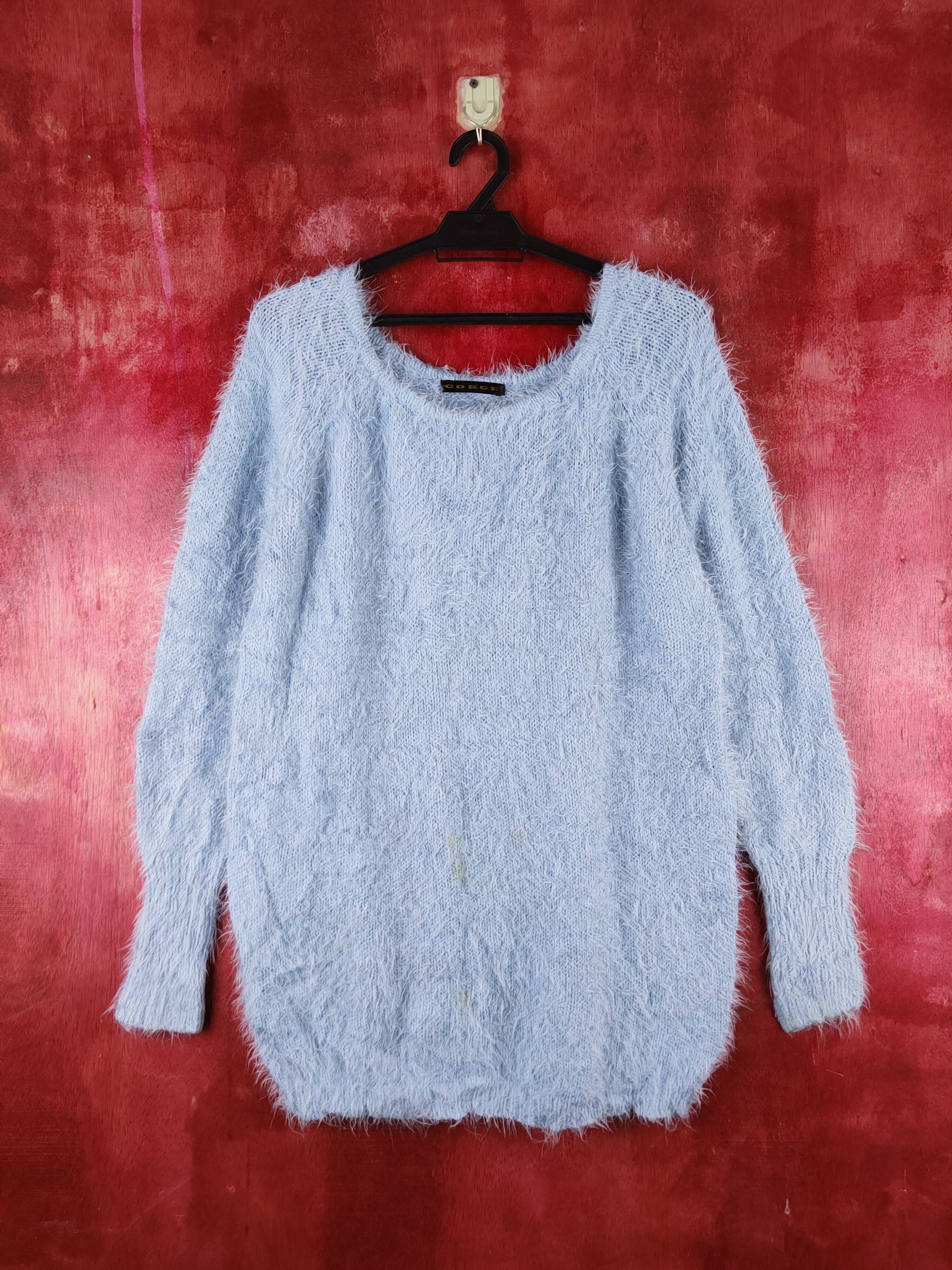 Gorge Blue Shag Shaggy Fur Mohair Knitwear #S1928