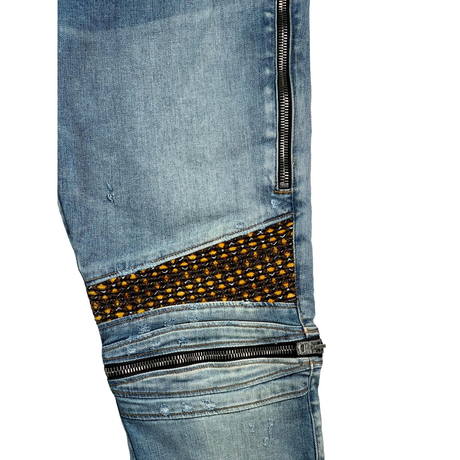 Amiri Amiri Mx2 Plaid Patch Light Wash, Yellow & Brown Jeans Size US 38 / EU 54 - 4 Thumbnail