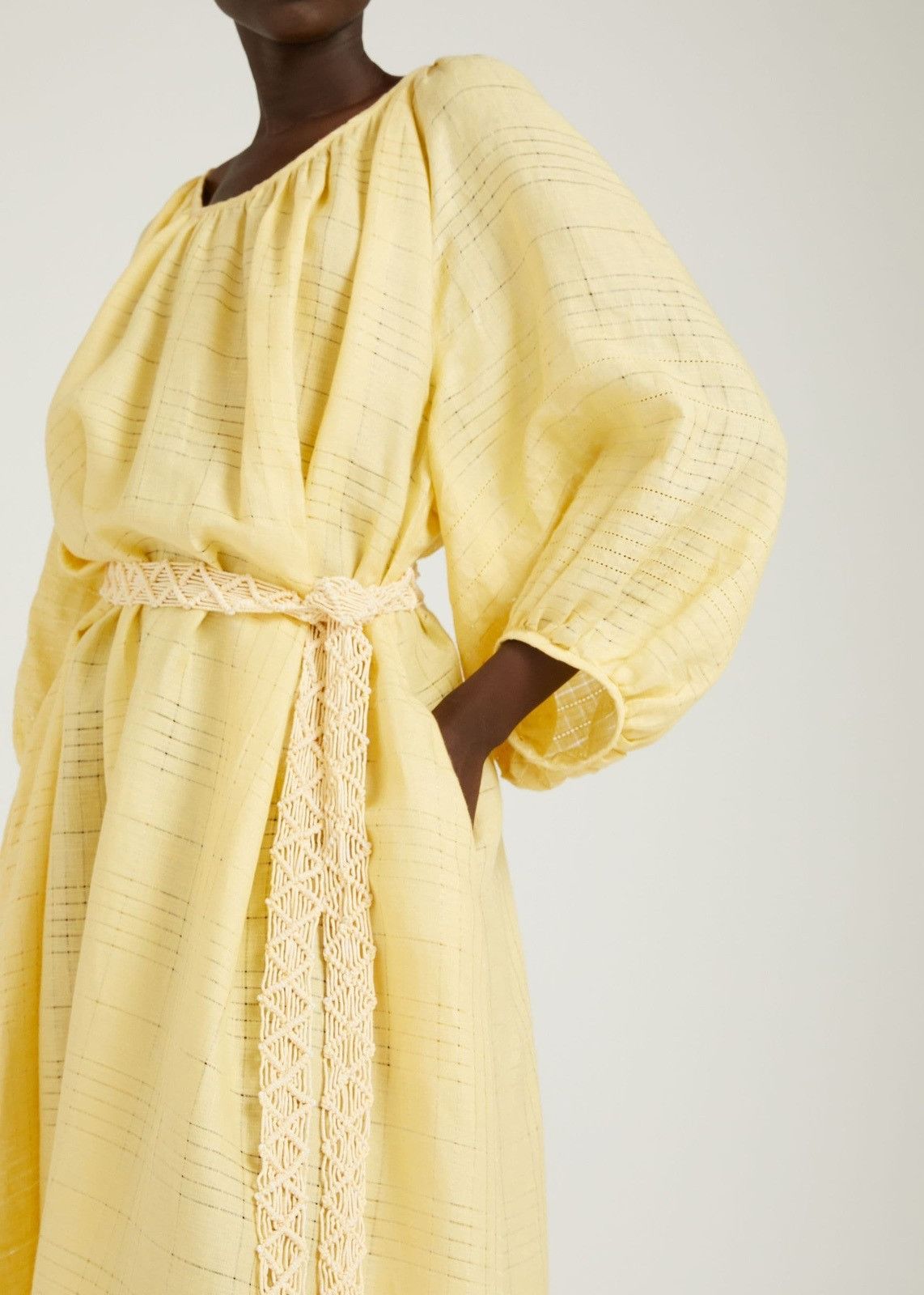 Loro Piana o1srvl11e0824 Medea Af Needle Linen Midi Dress in Yellow Size M / US 6-8 / IT 42-44 - 6 Thumbnail