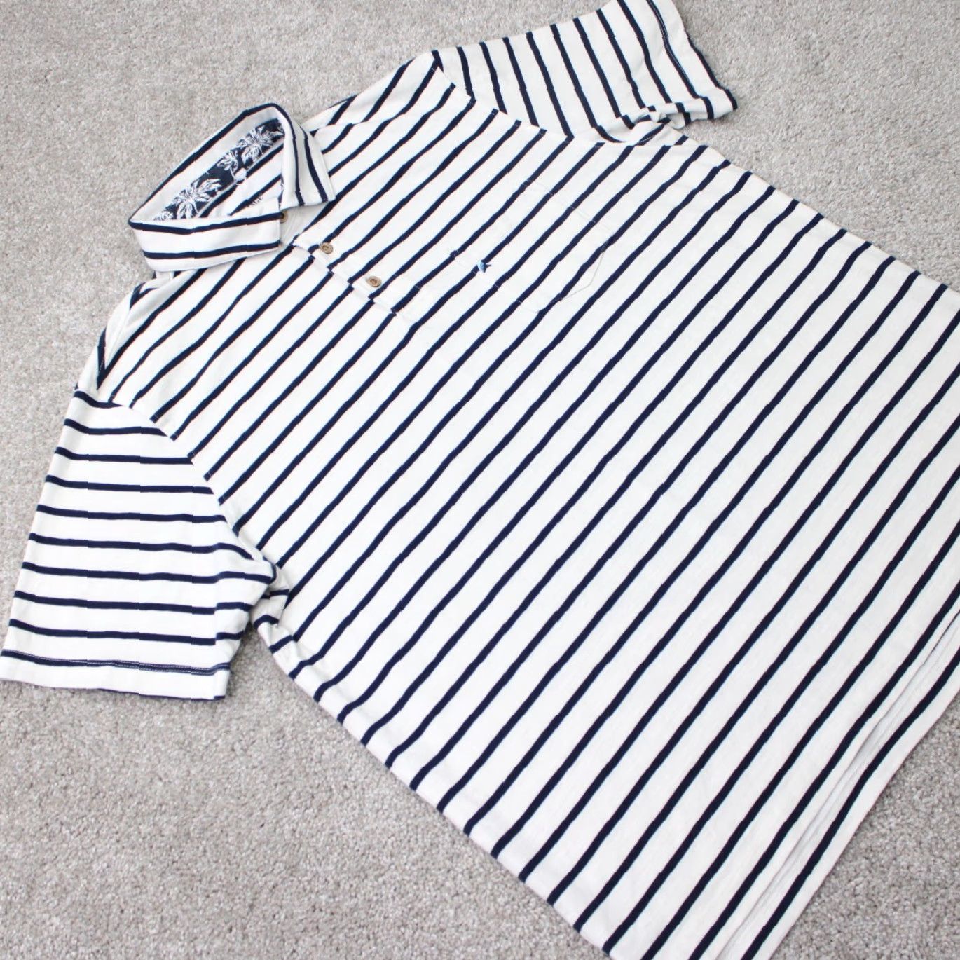 Vintage Tailor Vintage Polo Shirt Mens L White/Blue Striped 100% Cotton Button Logo Short Sleeve Polo Shirt - Casual, Workwear, Travel Size US L / EU 52-54 / 3 - 6 Thumbnail