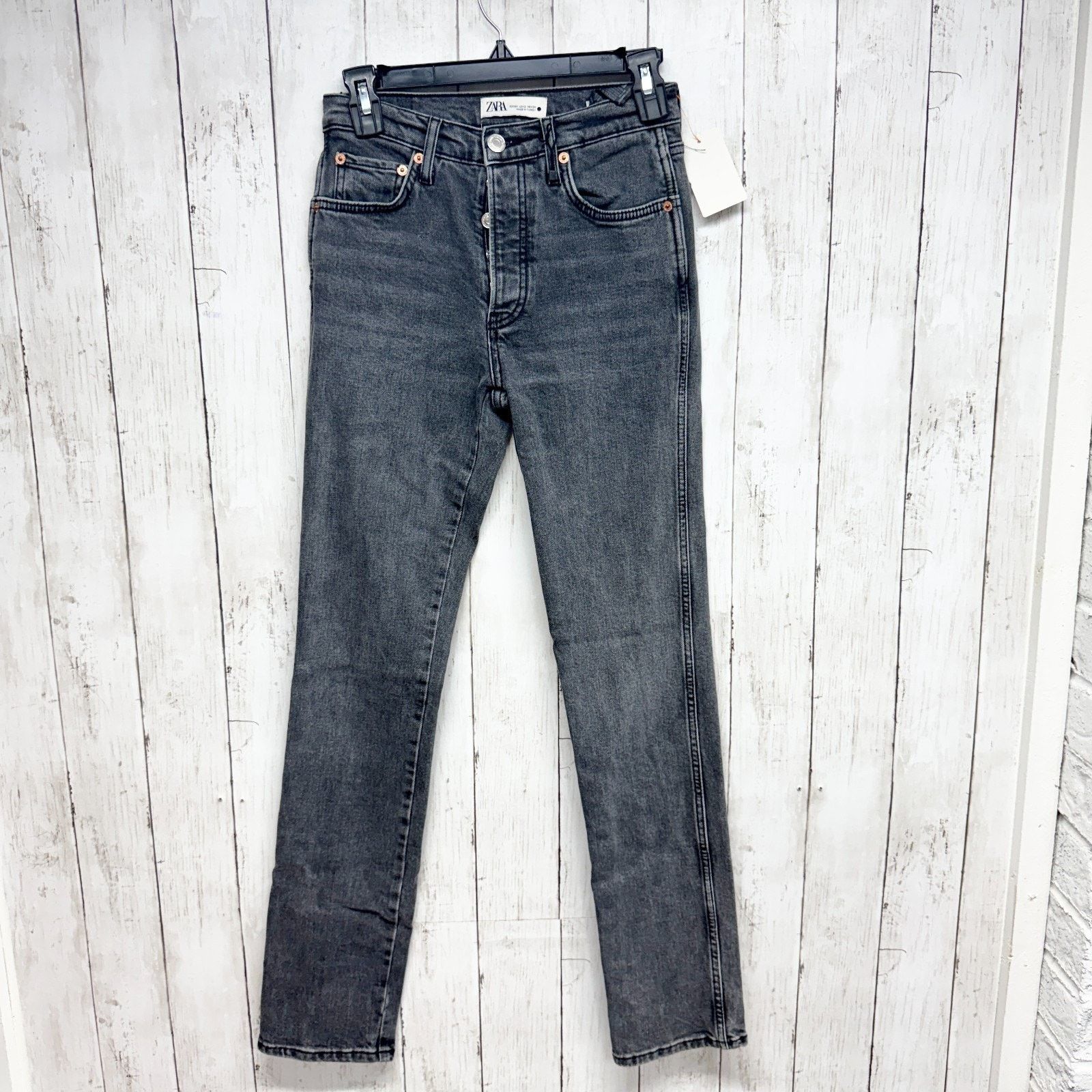 Zara Zara Pants Sz 2 Washed Black High Rise Straight Denim Jeans Size 26" / US 2 / IT 38 - 1 Thumbnail