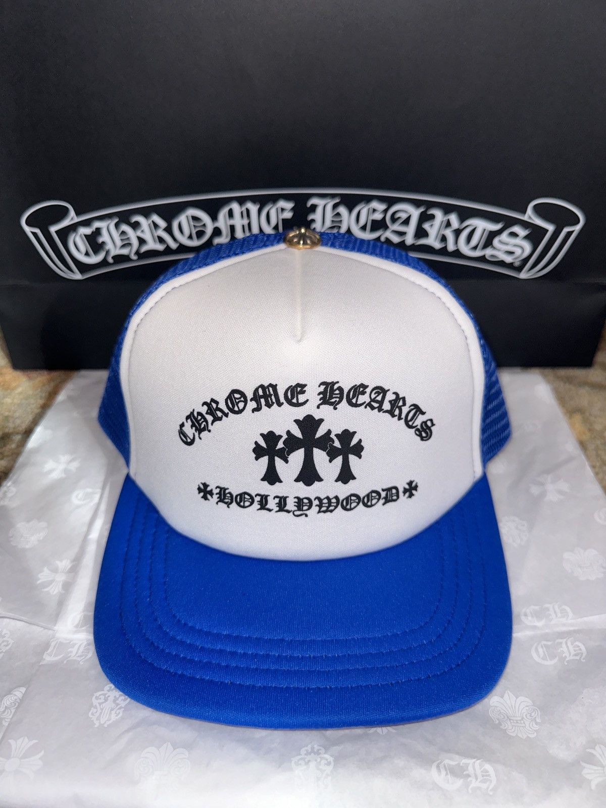 Chrome Hearts King Taco Trucker Hat Blue Black White