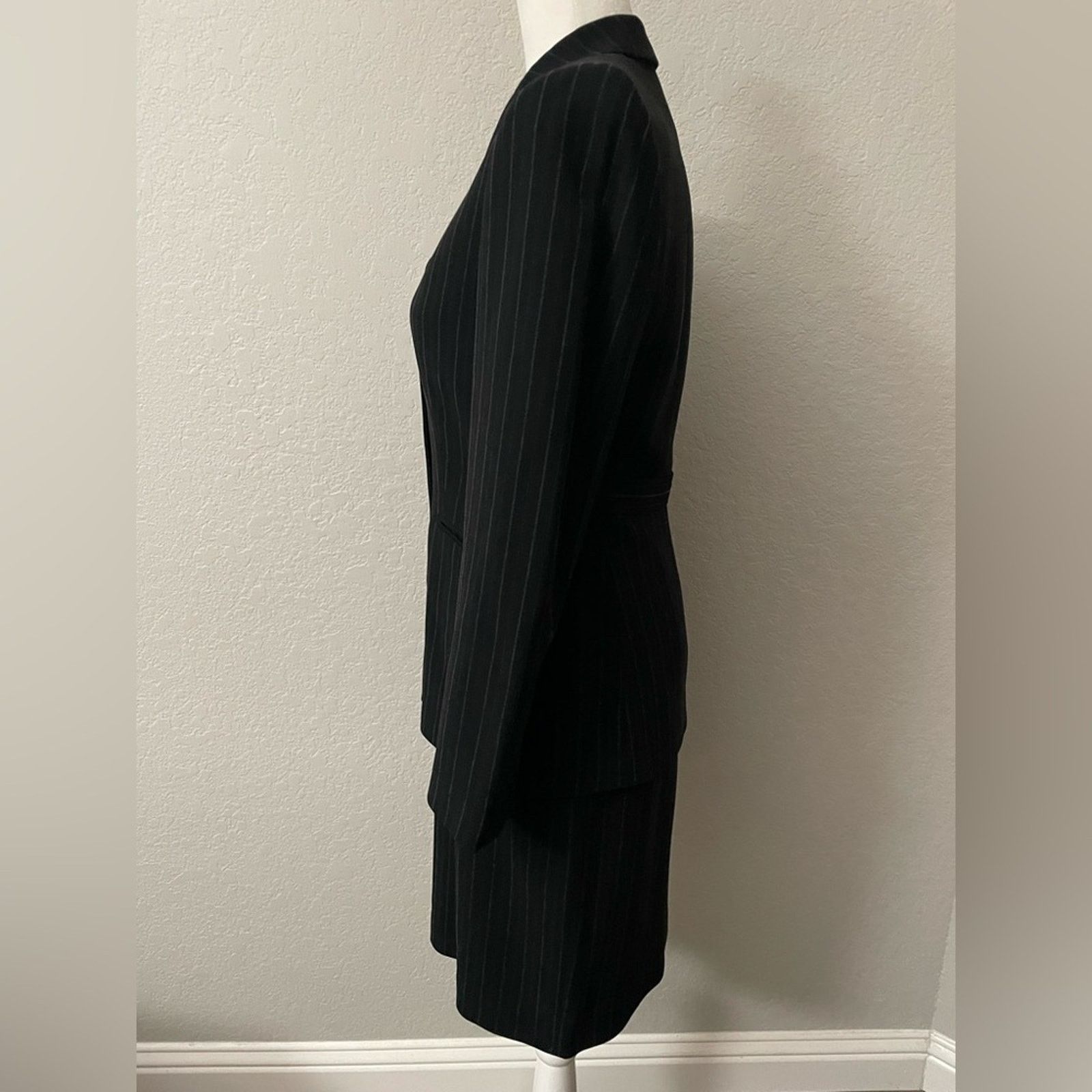 Ann Taylor Ann Taylor Black Pinstripe Blazer (2P) Skirt (6P) Suit Set Size ONE SIZE - 3 Thumbnail