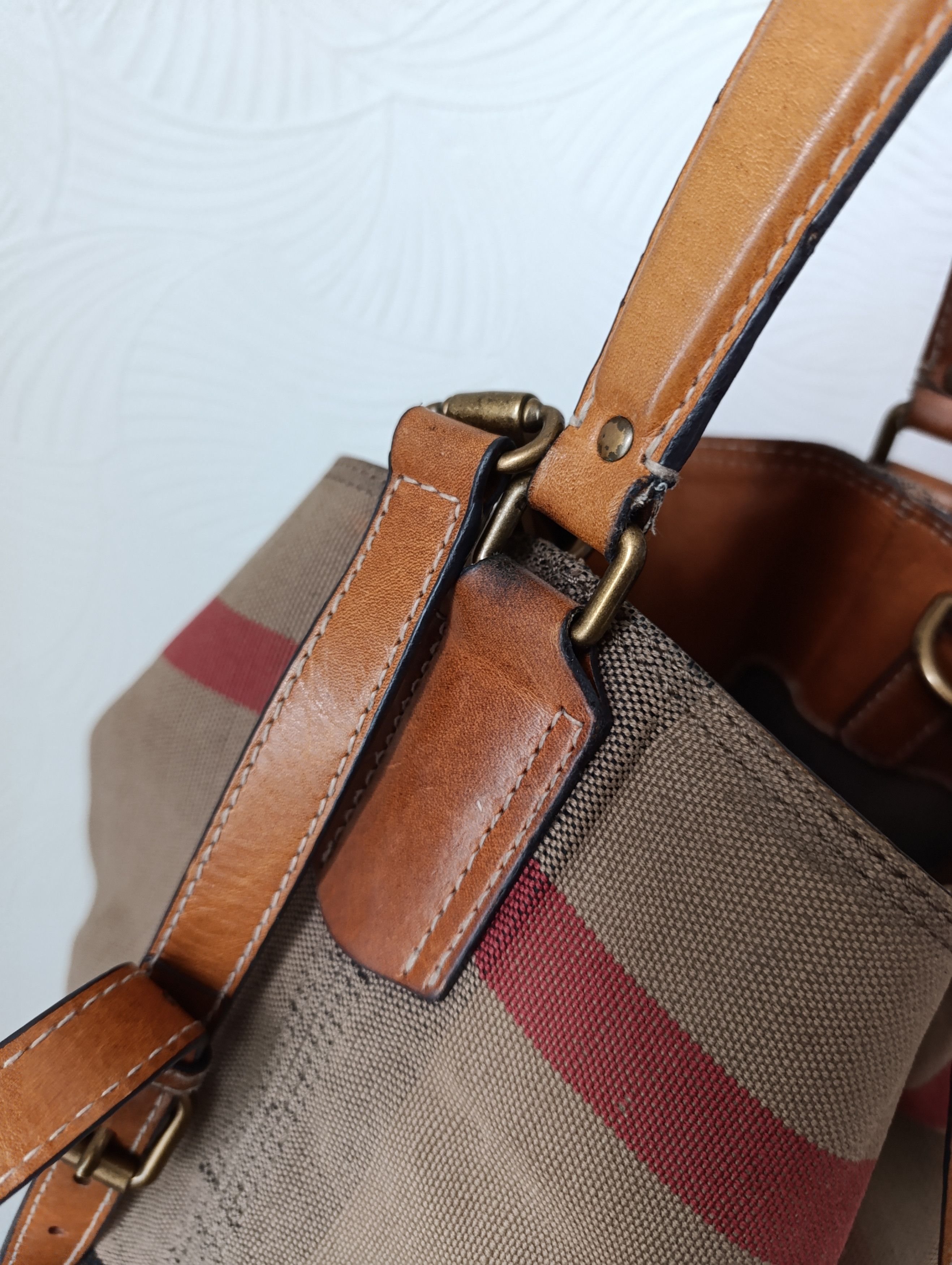 Burberry BURBERRY ASHBY MEDIUM SADDLE LEATHER CHECK CANVAS HOBO BAG Size ONE SIZE - 15 Thumbnail